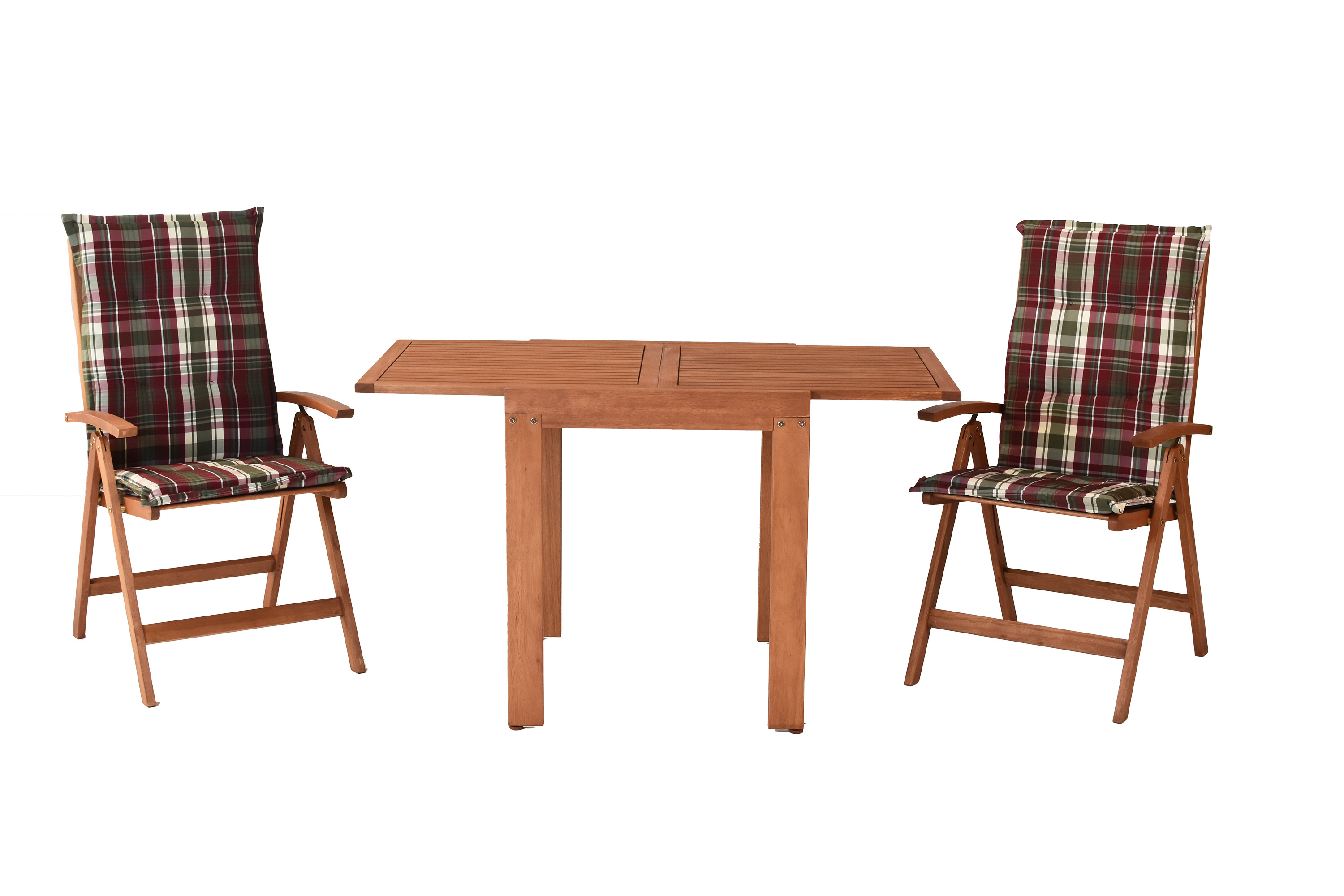 Borkum Gartenmöbel Set 5tlg., 2 Klappsessel, 2 Auflagen, Ausziehtisch 65 (130) x 70 cm, Eukalyptus Borkum Gartenmöbel Set 5tlg., 2 Klappsessel, 2 Auflagen, Ausziehtisch 65 (130) x 70 cm, Eukalyptus