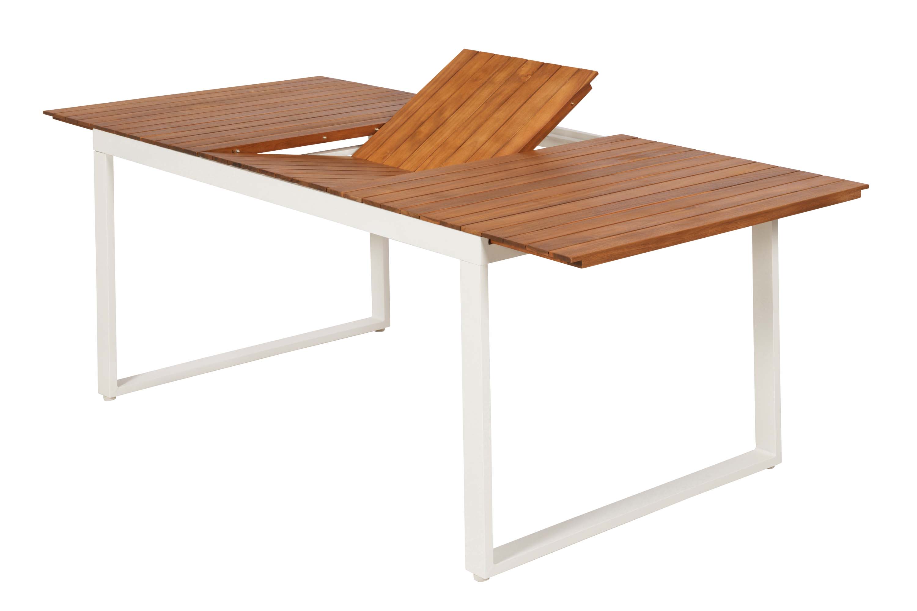 Naxos Gartenmöbel Set 7tlg., 6 Stapelsessel, Ausziehtisch 150 (200) x 90 cm, weiß