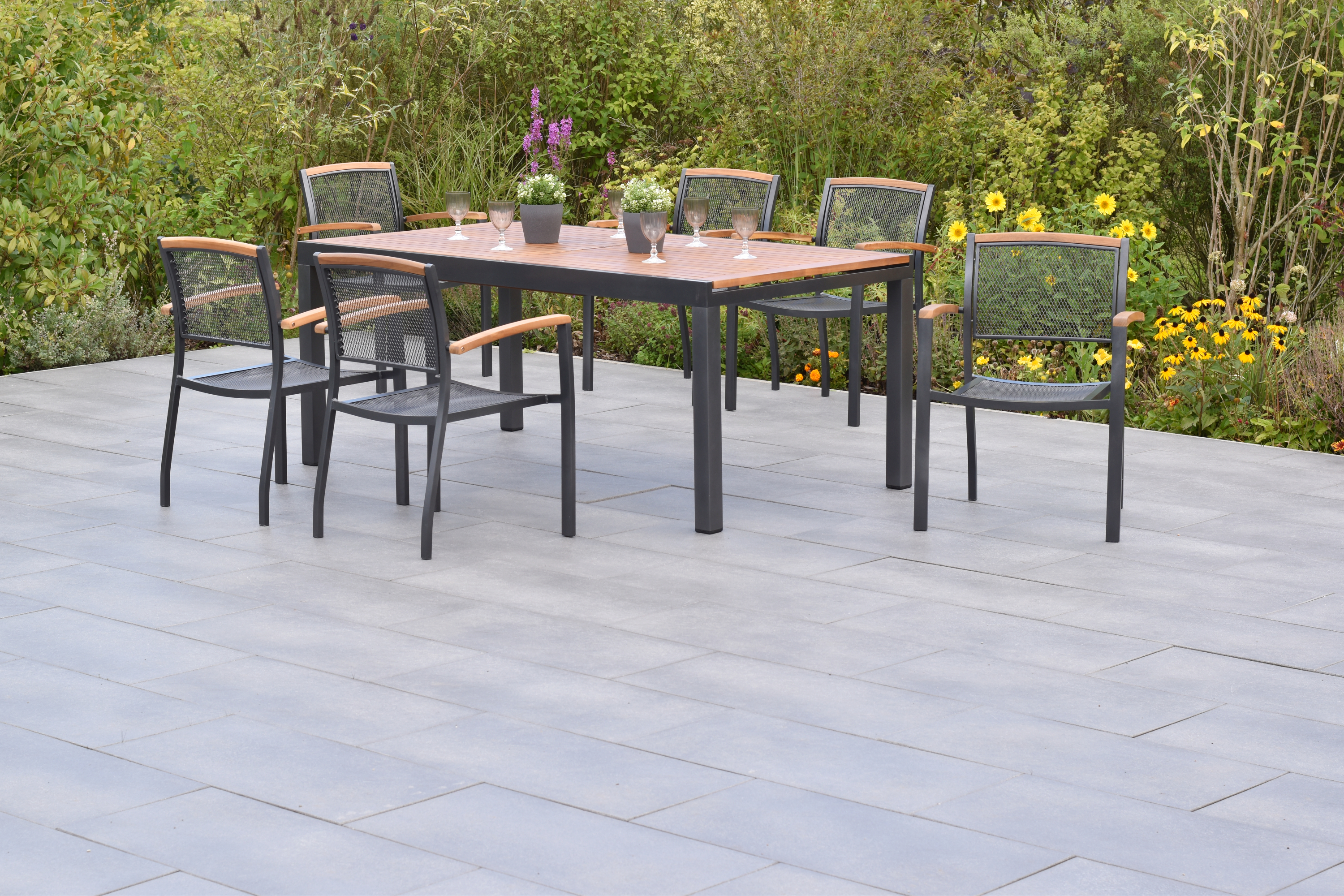 50797-217-3 Tilos Set 7tlg., Stapelsessel & 180 (250) x 100 cm