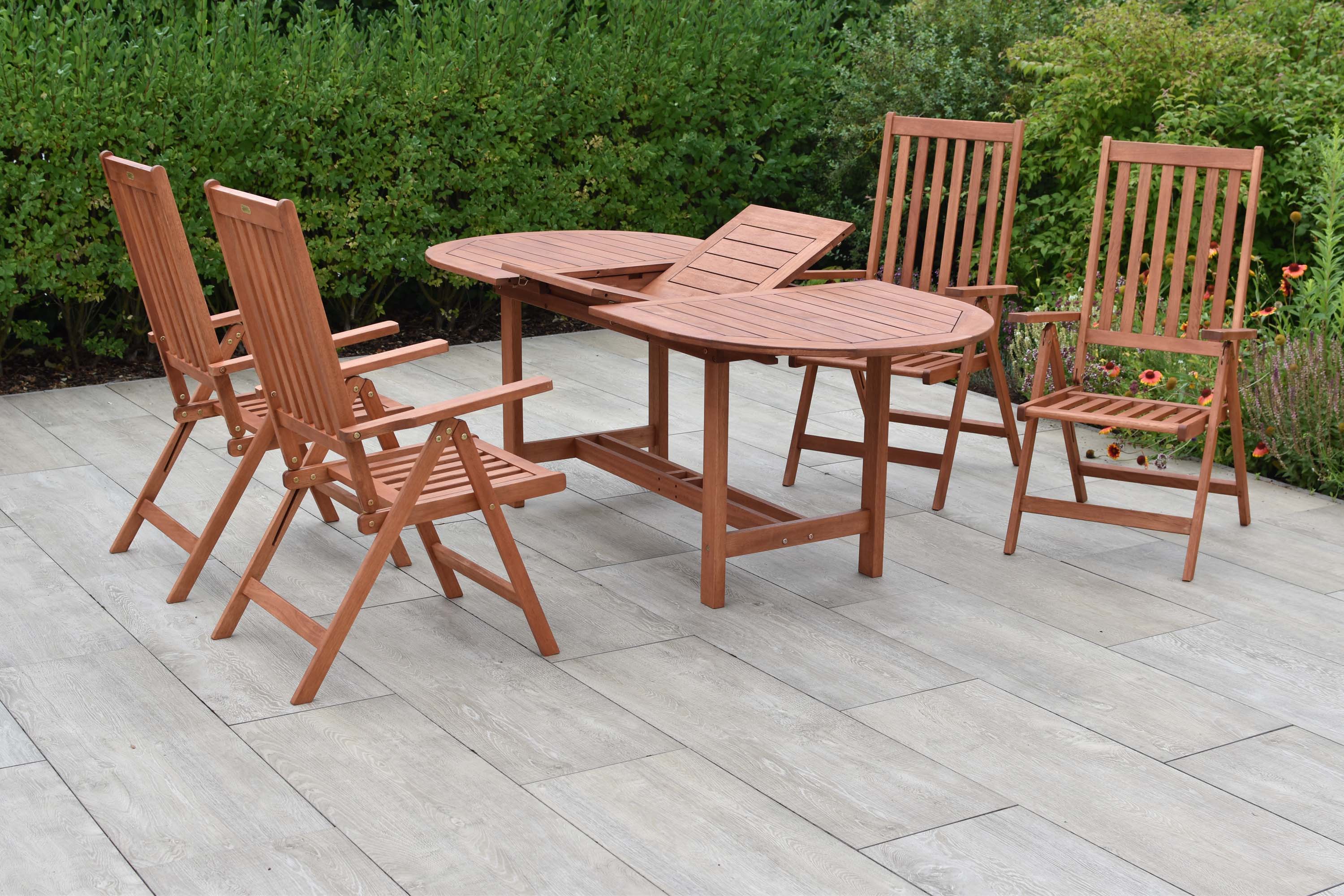 Vitoria Gartenmöbel Set 5tlg., 4 Klappsessel, Ausziehtisch 160 (210) x 90 cm