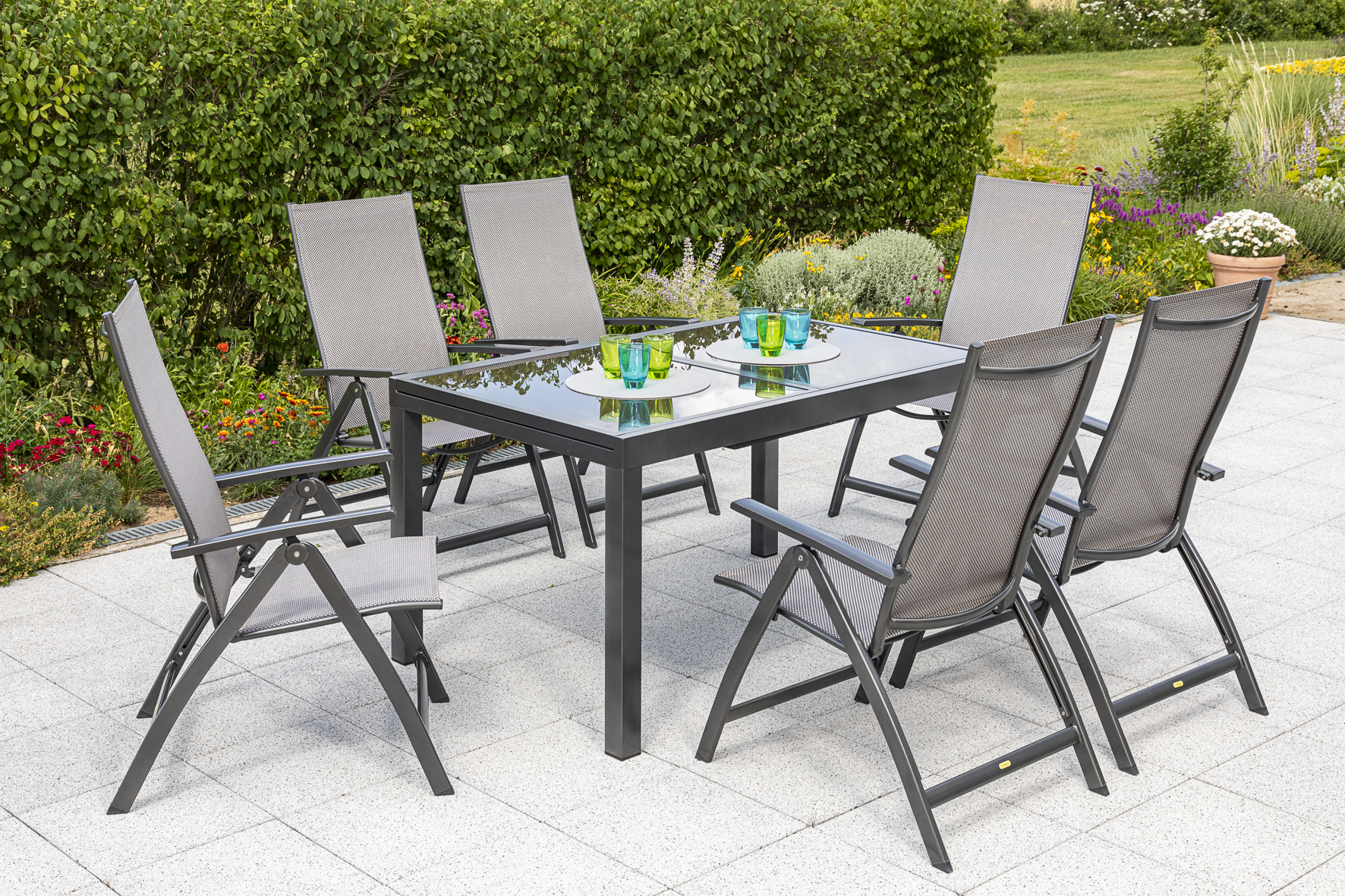 Vicenza Gartenmöbel Set 7tlg., Ausziehtisch