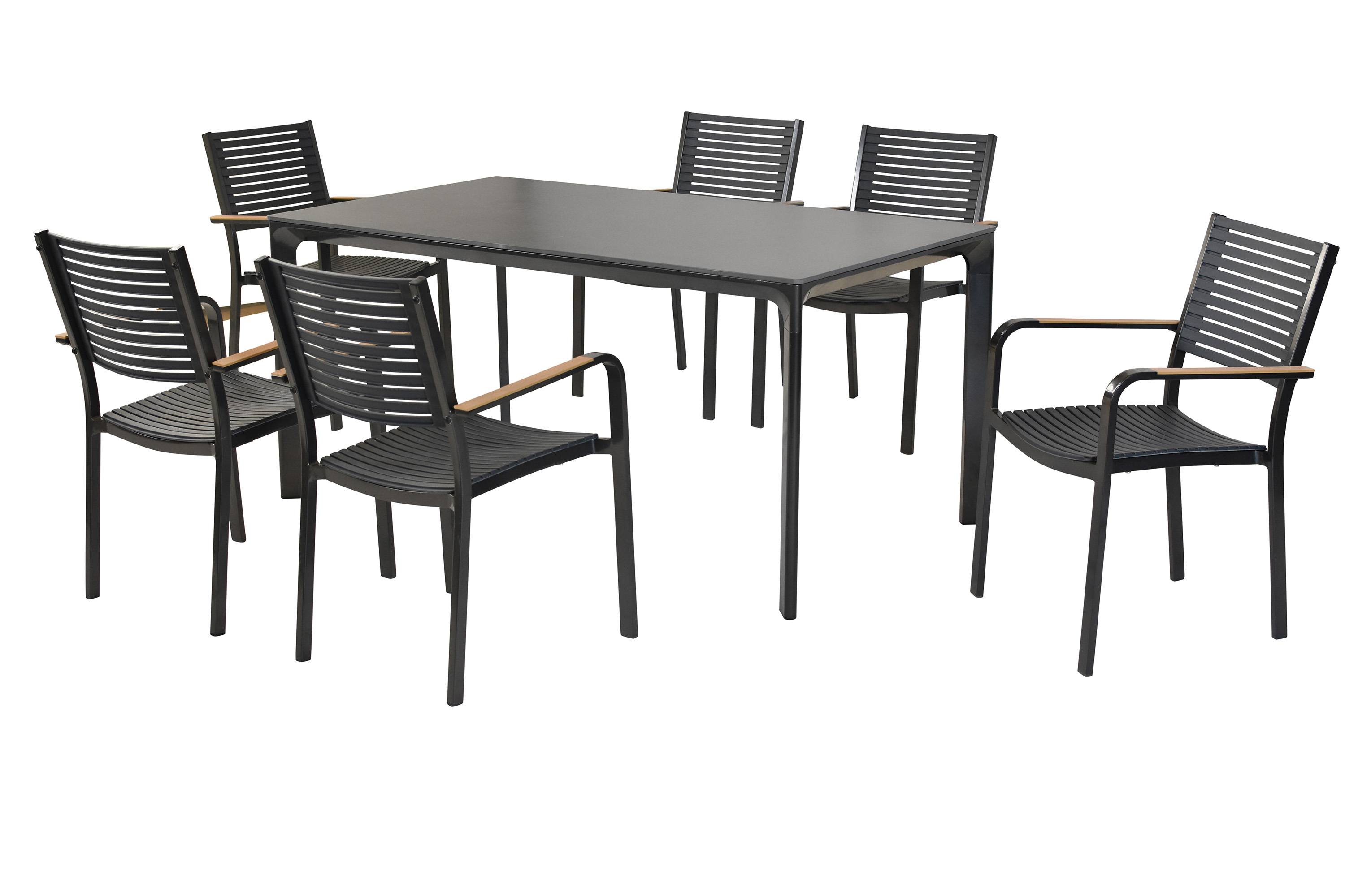 Paliano Gartenmöbel Set 7tlg., 6 Stapelsessel, Tisch 160 x 90 cm