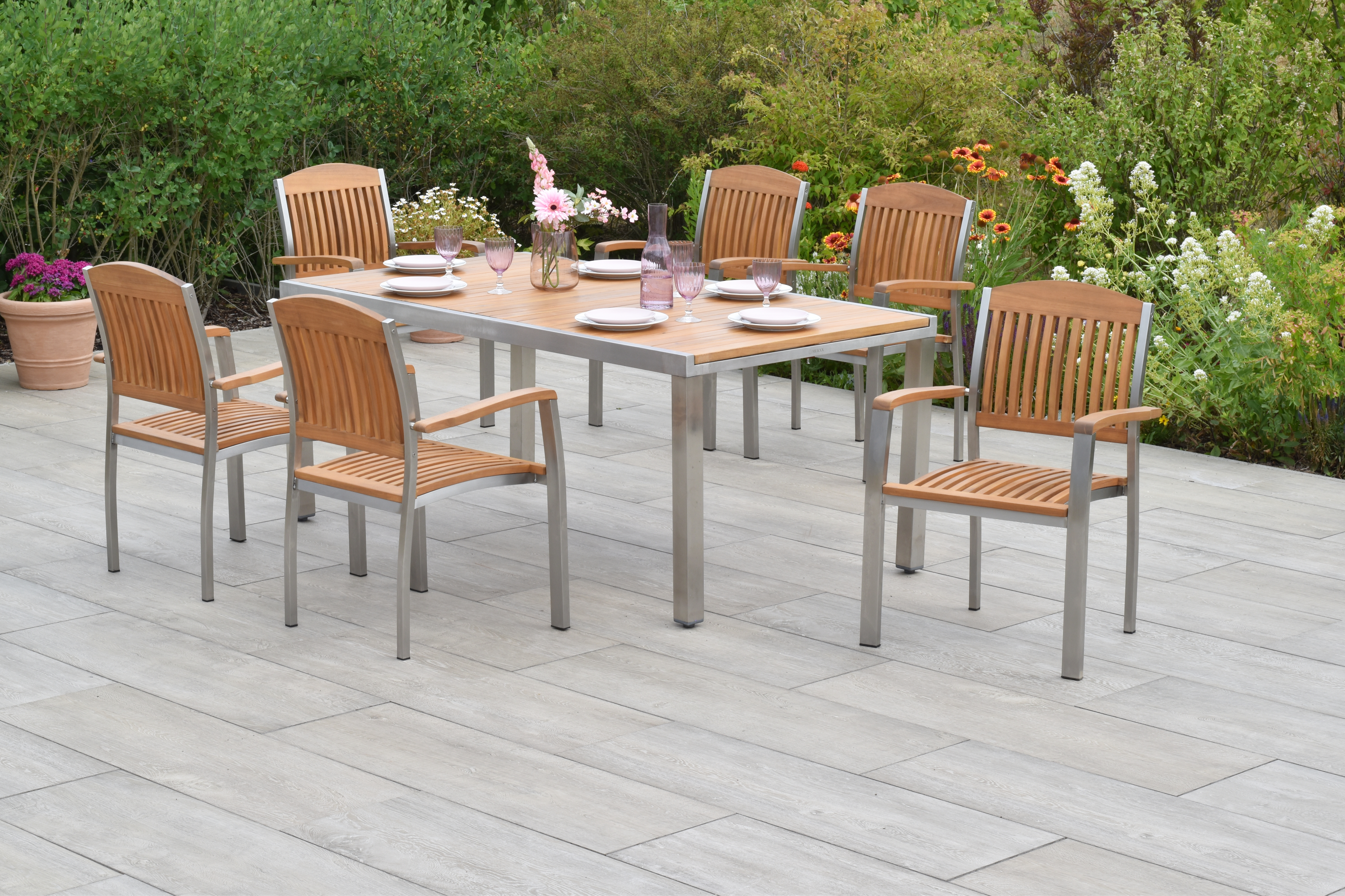 50854-011-3 Keros Set 7tlg., Stapelsessel & Ausziehtisch