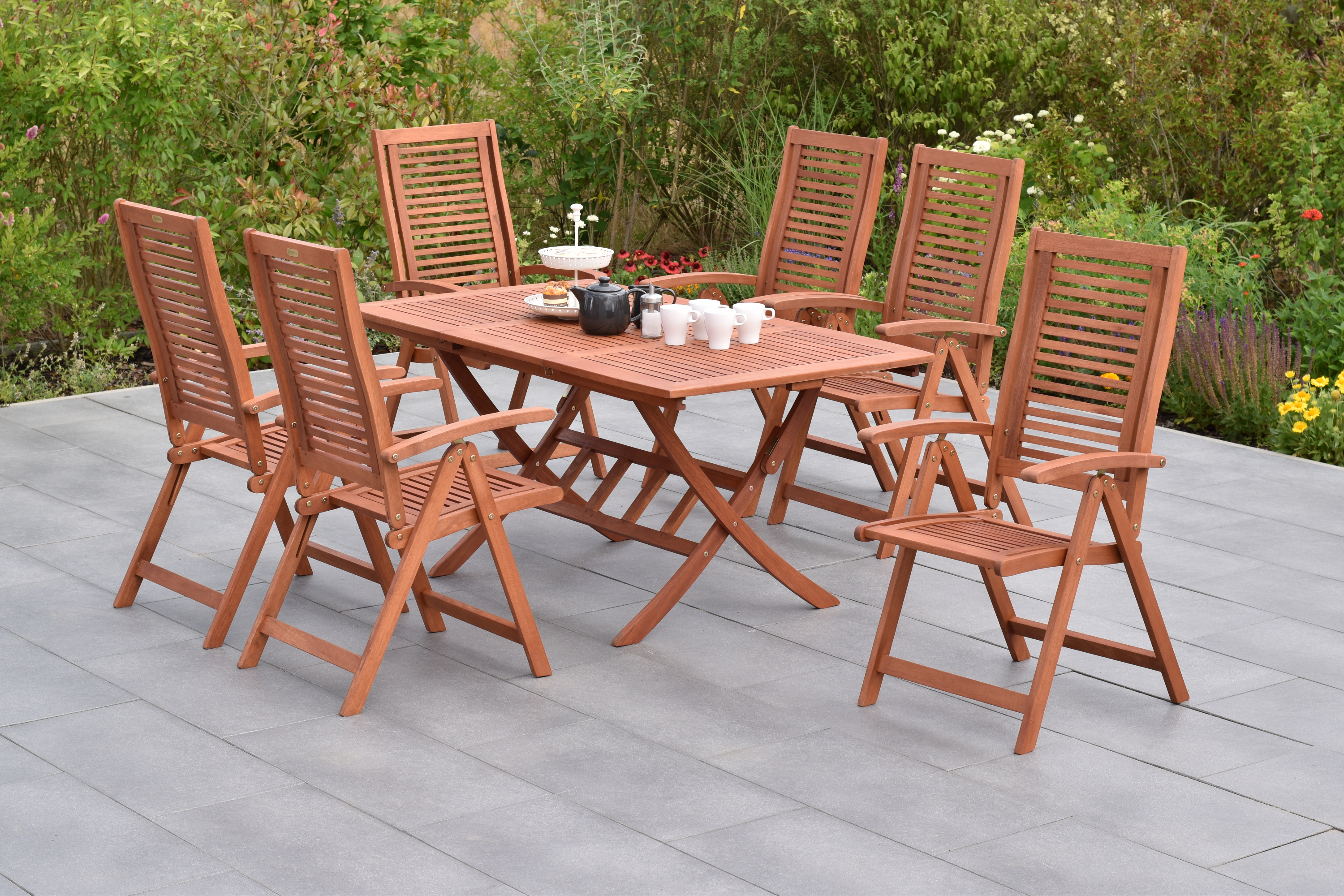 Cordoba Gartenmöbel Set 7tlg. Klappsessel & Klappausziehtisch