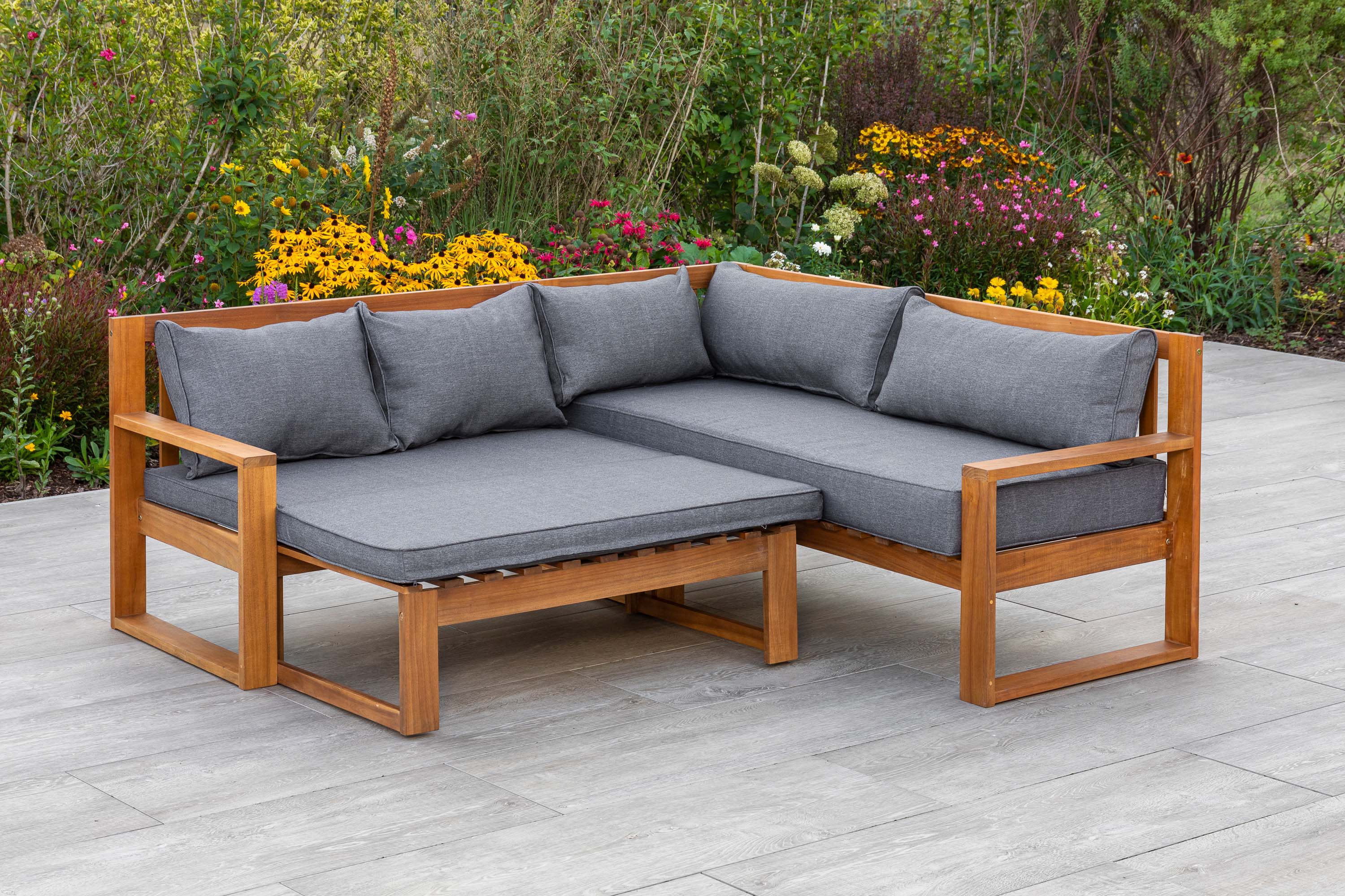 Merida Garteneckset, ausziehbare Sitzbank, inkl. Auflagen, Tisch 80 x 60 cm Merida Garteneckset, ausziehbare Sitzbank, inkl. Auflagen, Tisch 80 x 60 cm