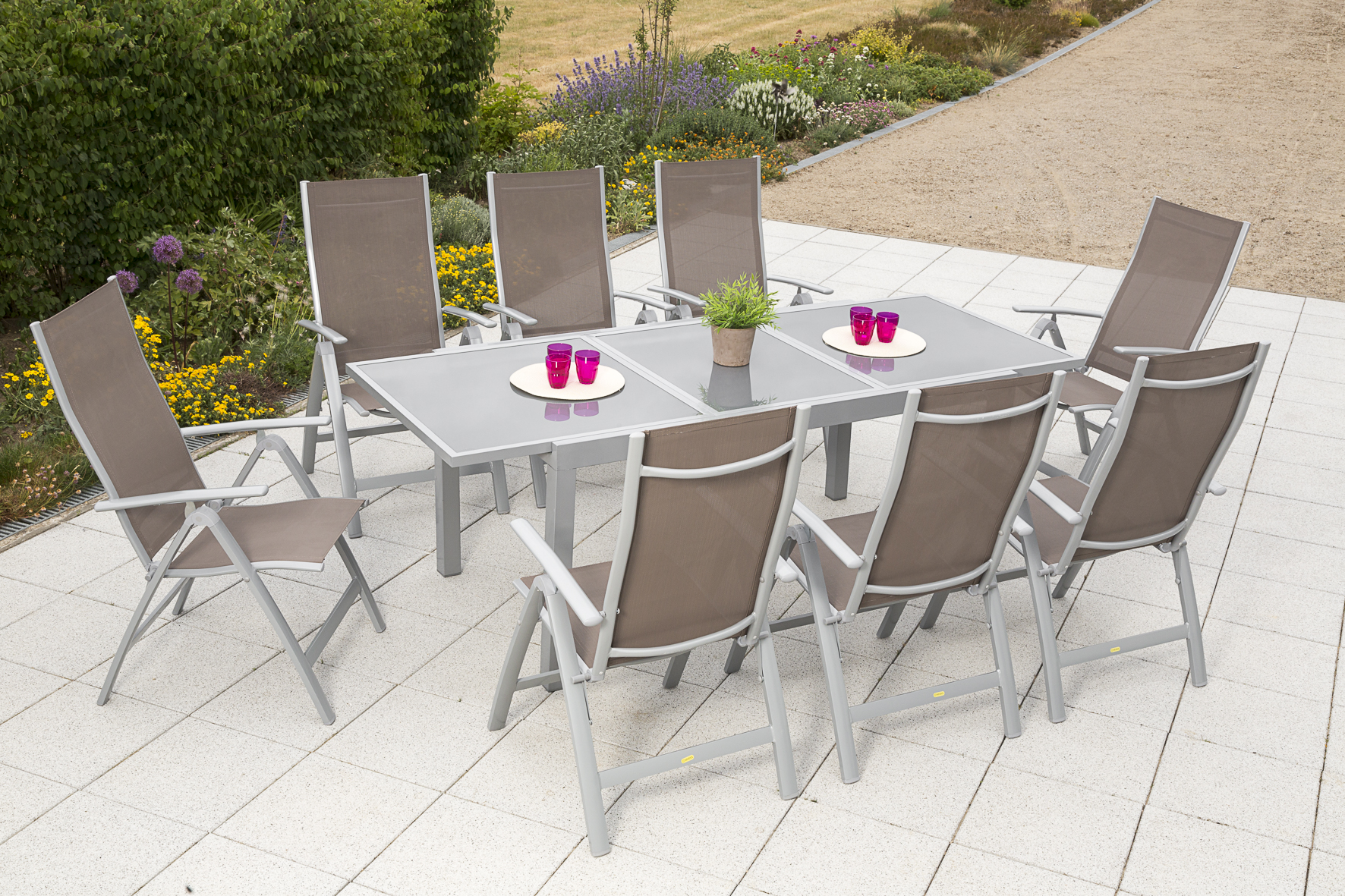 50316-325-1 Carrara Set 9tlg., Ausziehtisch, taupe