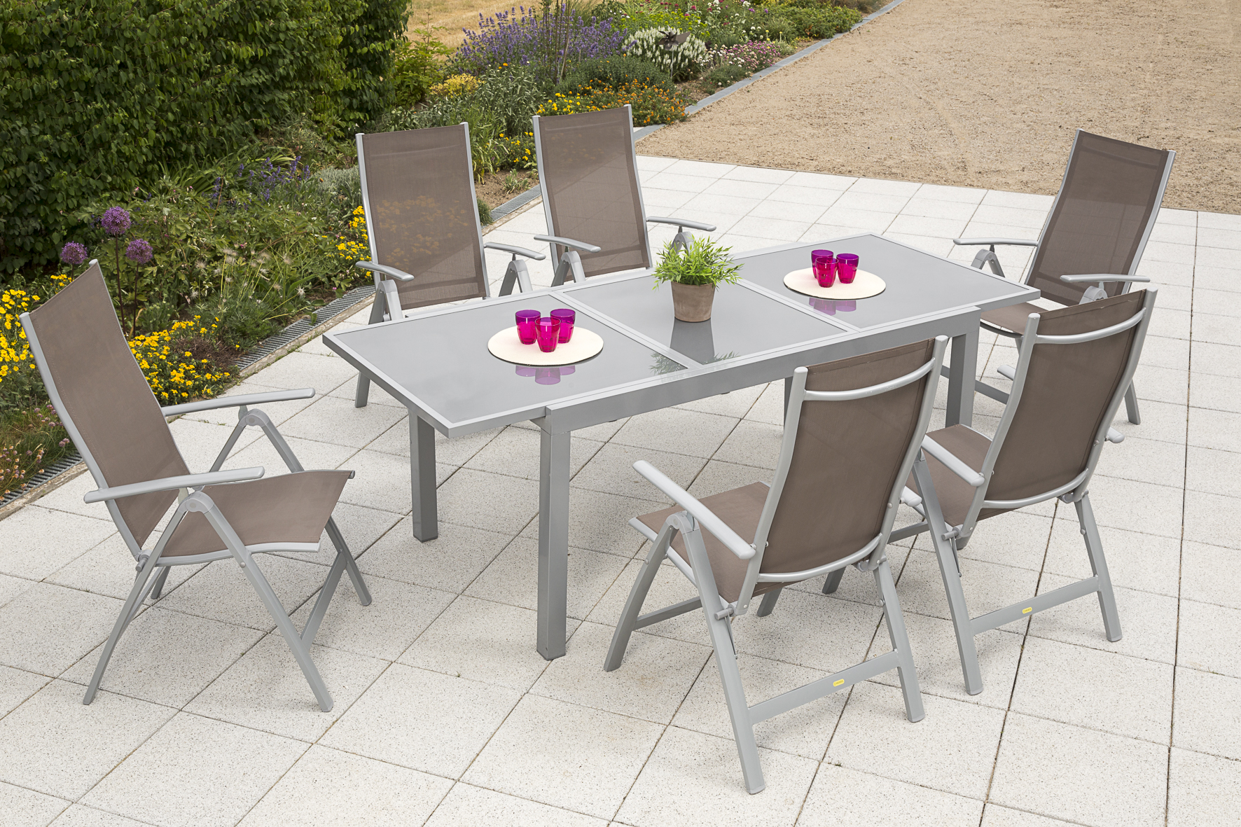 50315-325-1 Carrara Gartenmöbel Set 7tlg., Ausziehtisch, taupe
