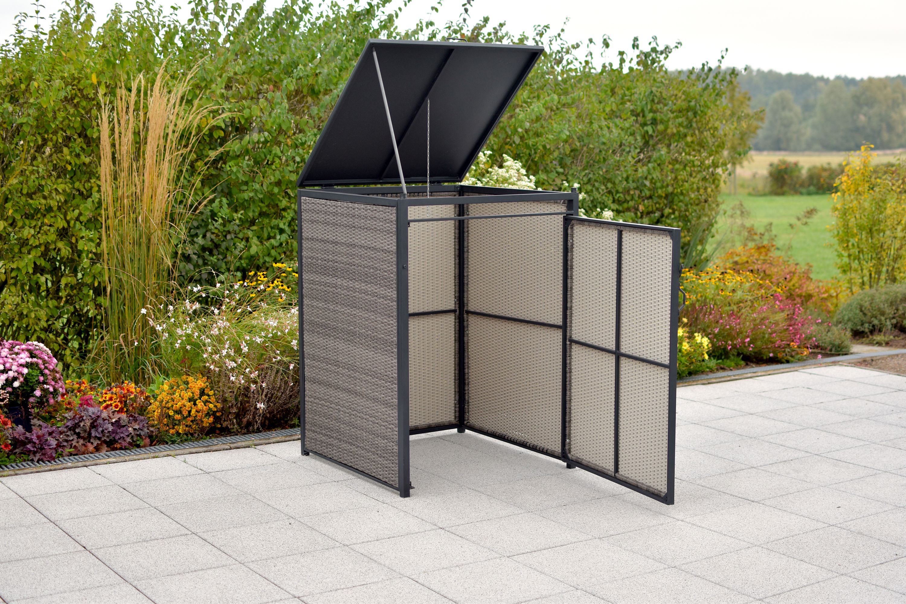 Mülltonnenabdeckung Basis, 240 Litern, Aluminium/Kunststoffgeflecht