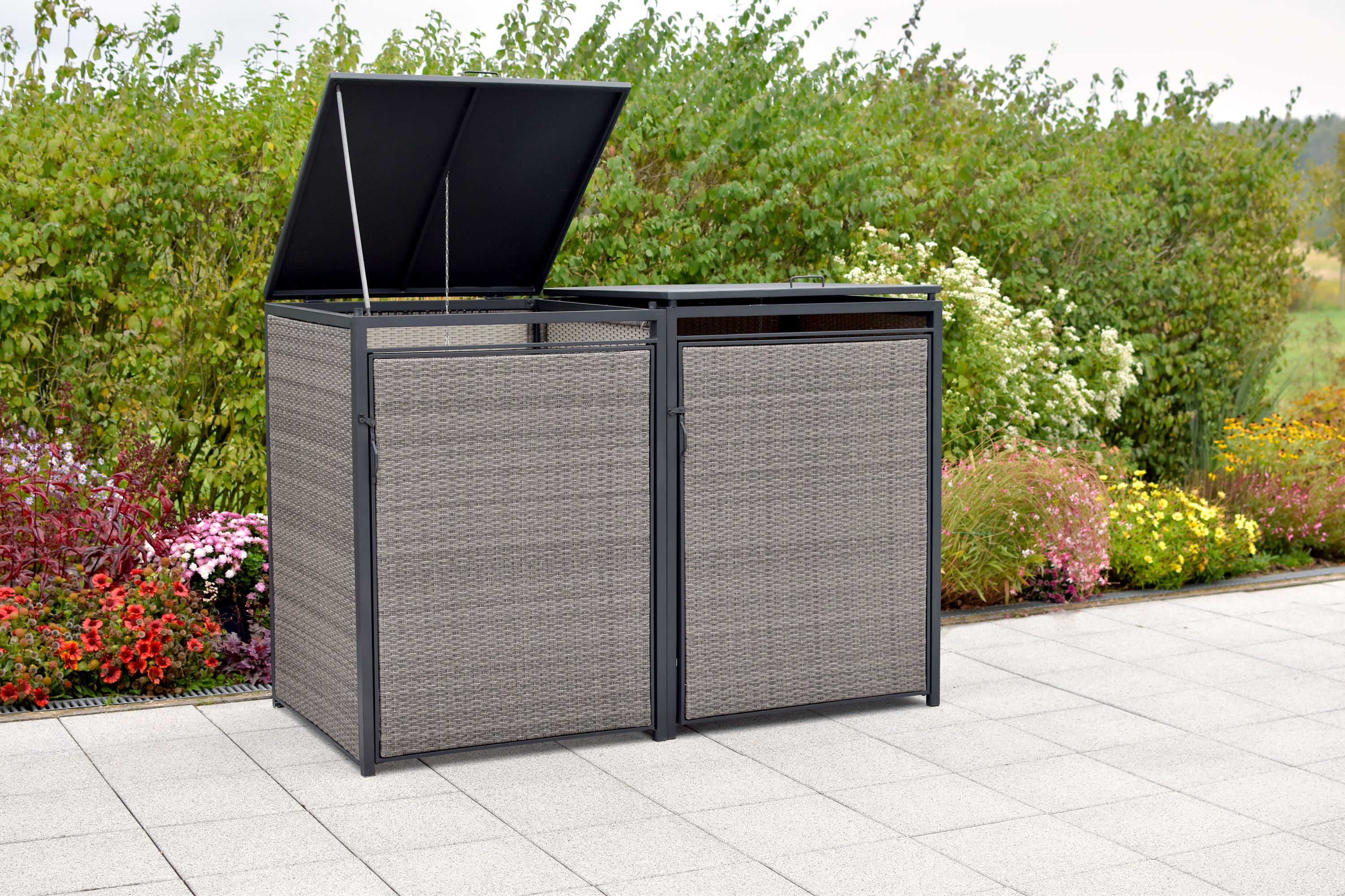 Mülltonnenabdeckung 2er Set, 240 Litern, Aluminium/Kunststoffgeflecht