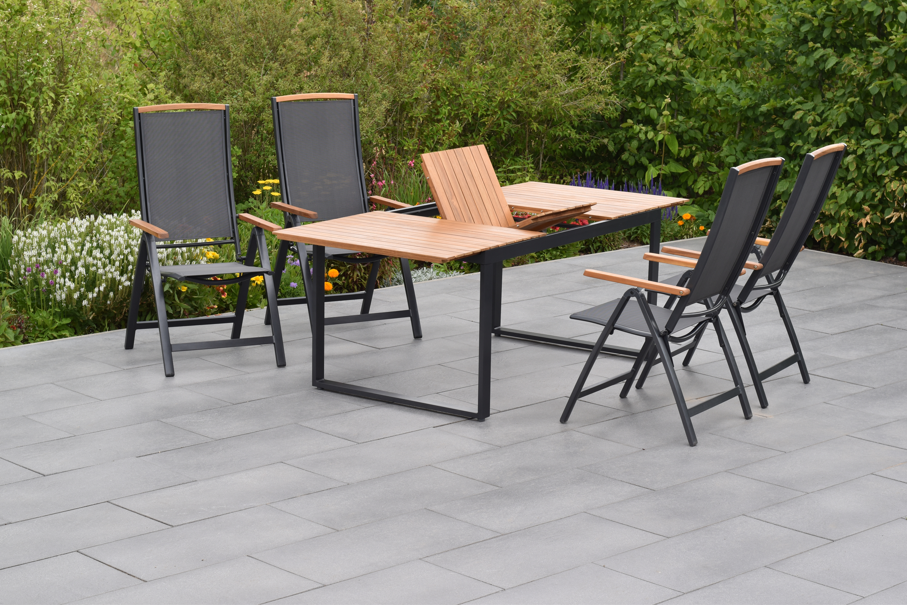 50848-309-2 Siena Gartenmöbel Set 5tlg., Klappsessel & Ausziehtisch, graphit/grau