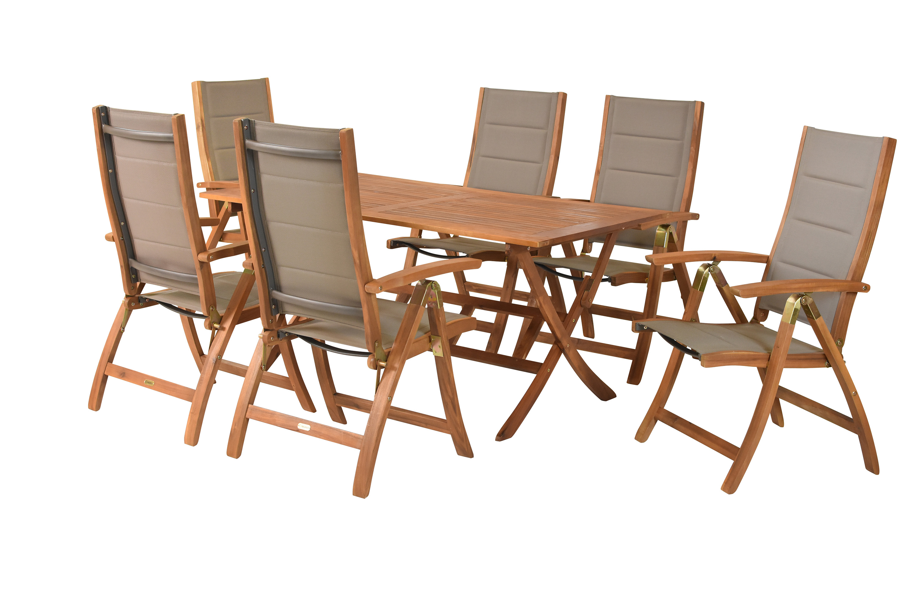 Acapulco Gartenmöbel Set 7tlg., 6 Klappsessel, Klapptisch 160 x 90 cm