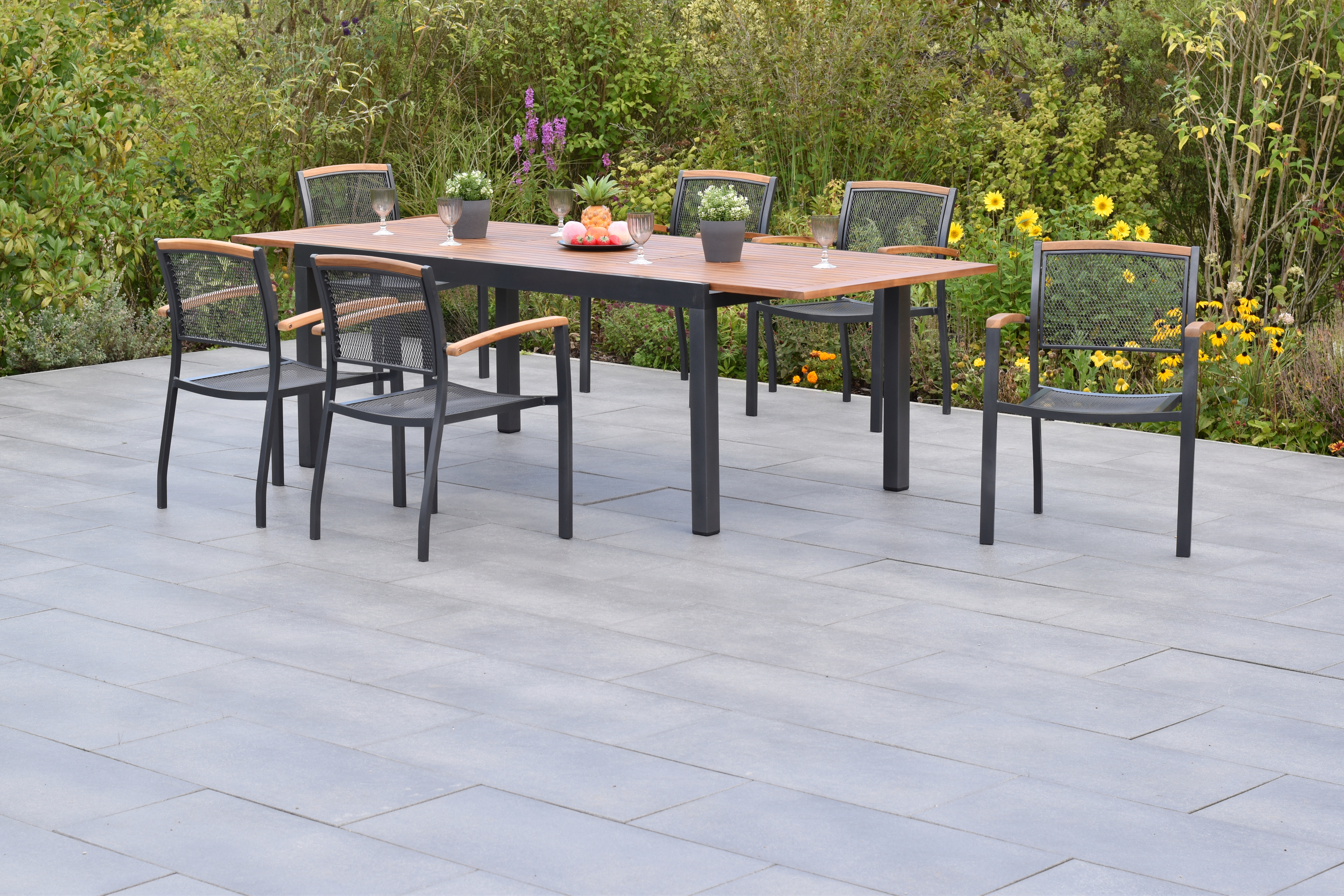 50797-217-1 Tilos Set 7tlg., Stapelsessel & 180 (250) x 100 cm