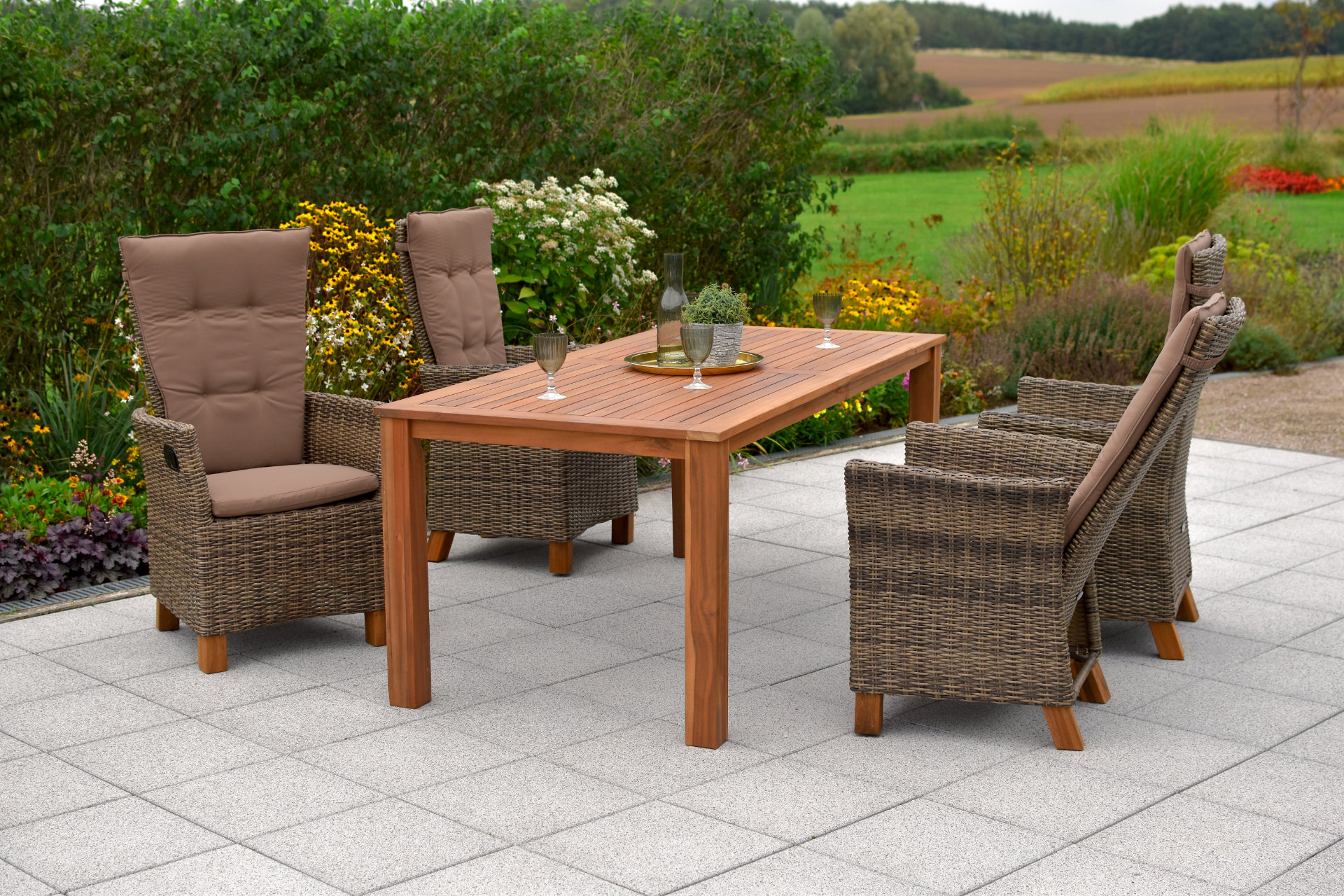 Toskana Gartenmöbel Set 5tlg., Gasdruck, 185 x 90 cm, natur