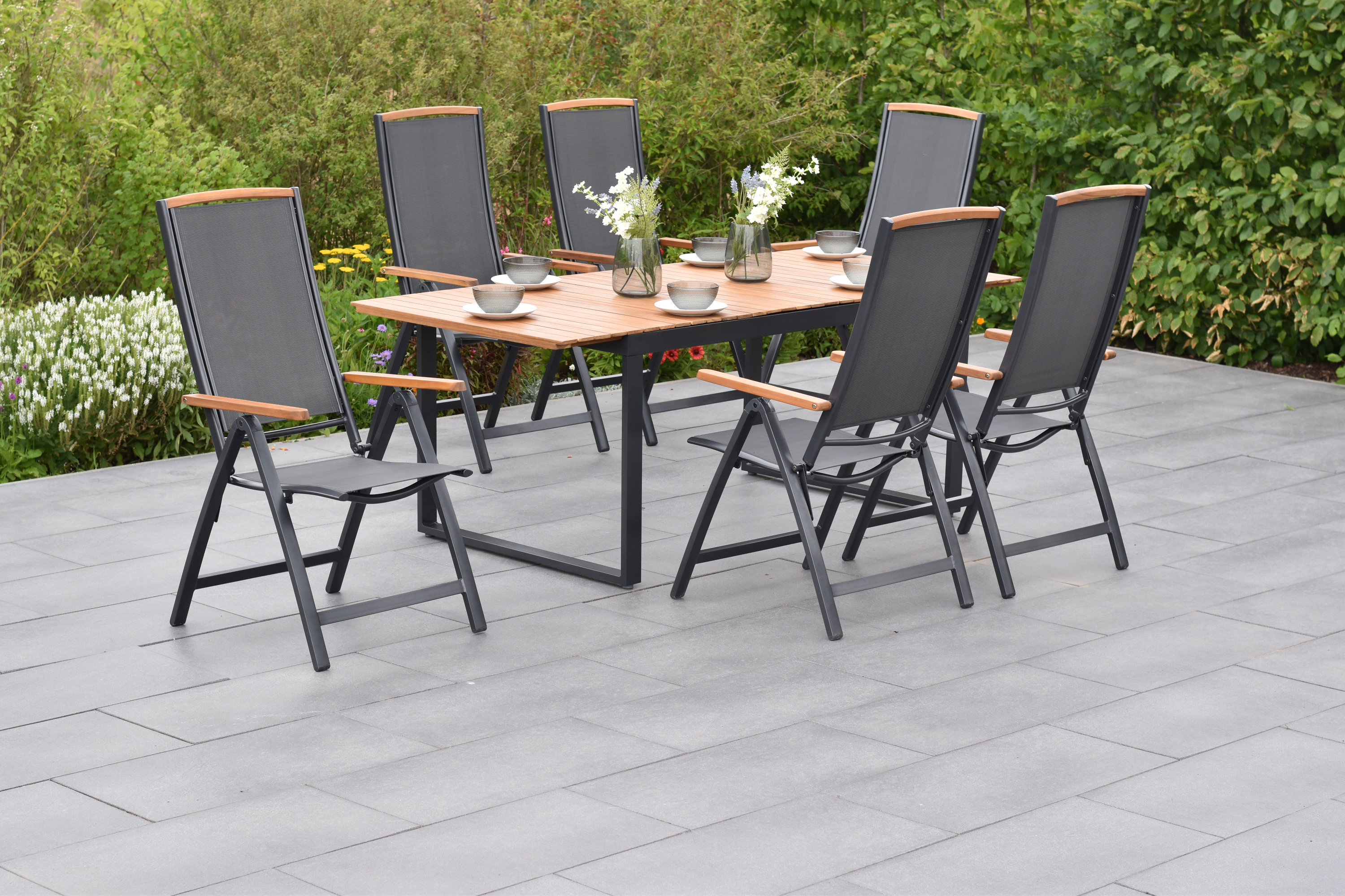 50849-309-1 Siena Set 7tlg., Klappsessel & Ausziehtisch, graphit/grau