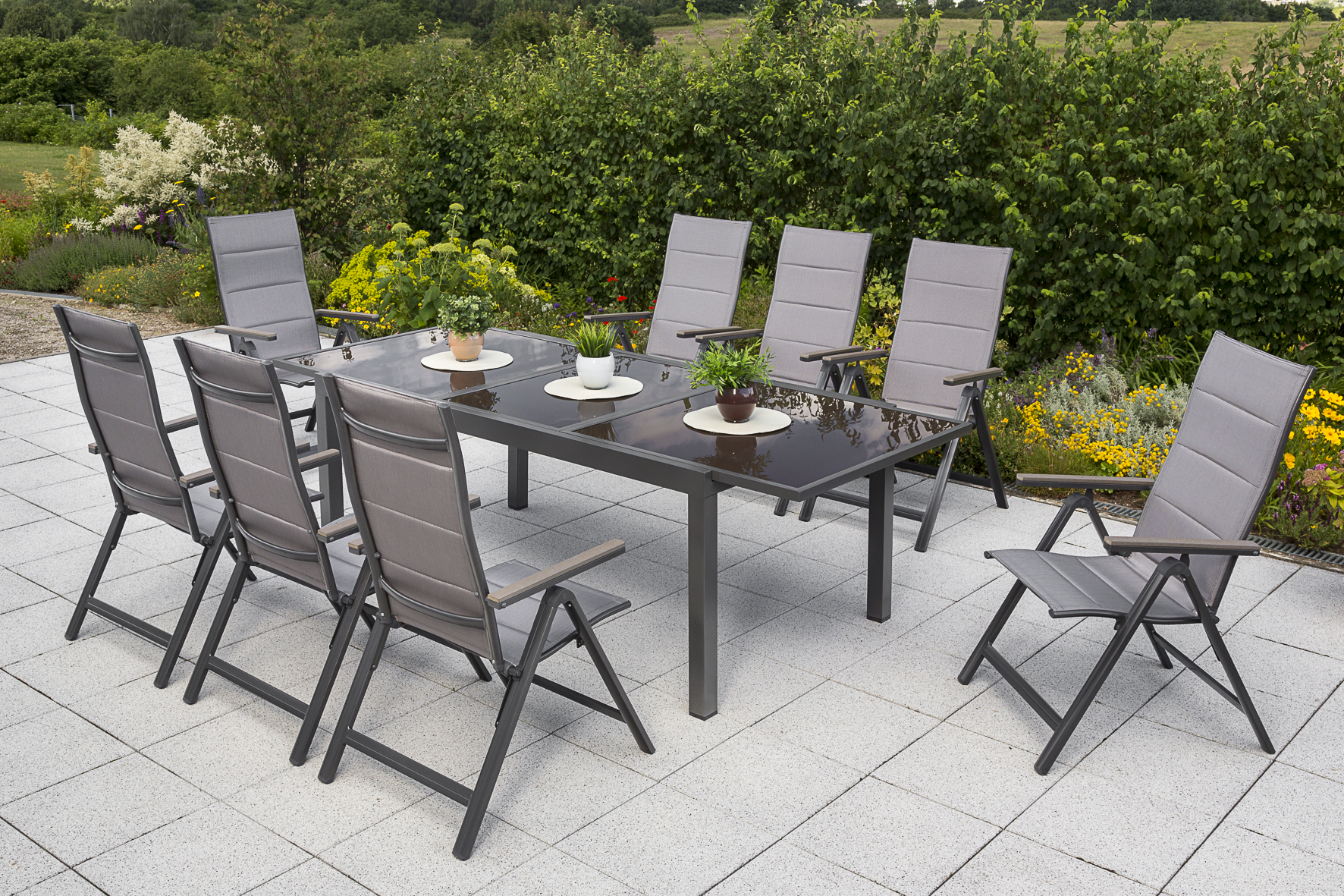 50293-217-1 Trivero Set 9tlg., Klappsessel & Ausziehtisch