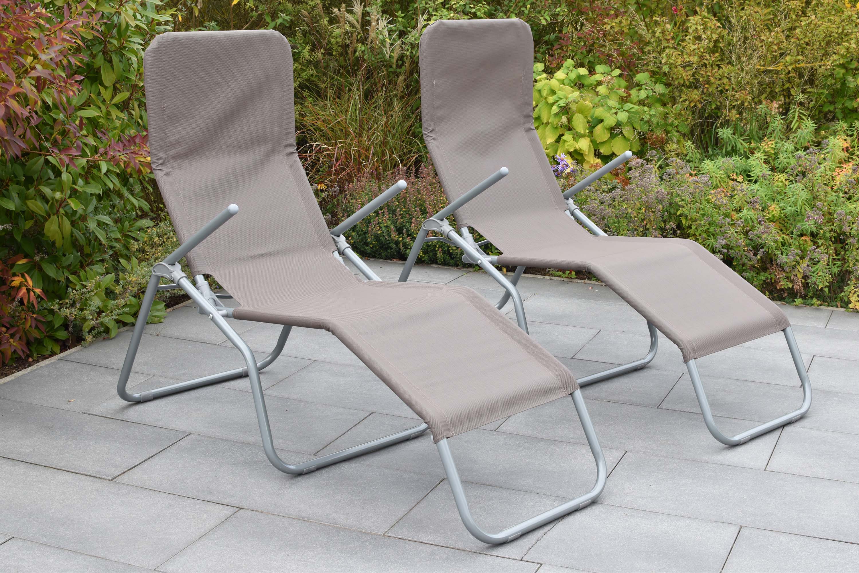 Wellnessliegen XXL Set 2tlg., 2 Gartenliegen, taupe, Stahl/Textil