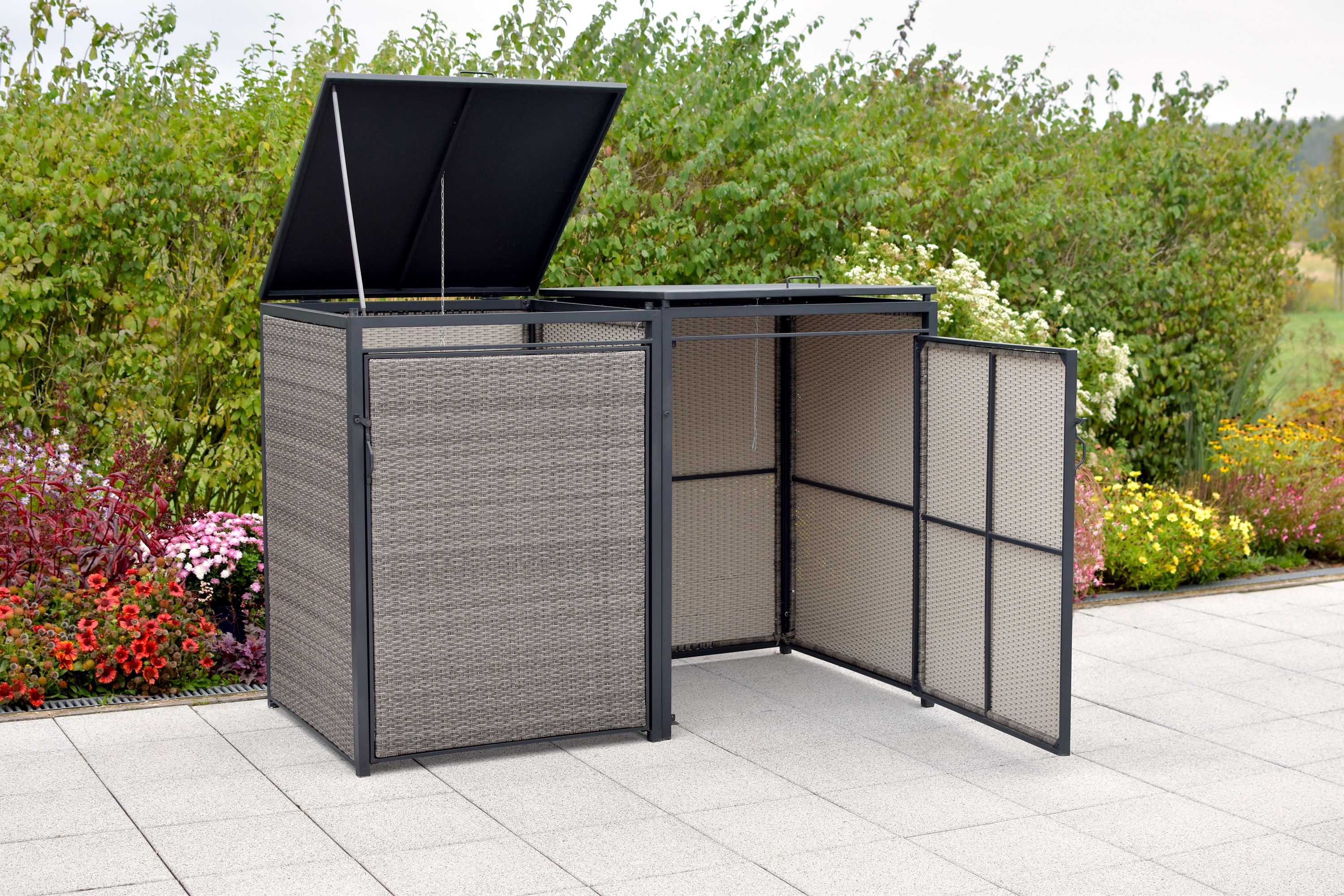 Mülltonnenabdeckung 2er Set, 240 Litern, Aluminium/Kunststoffgeflecht