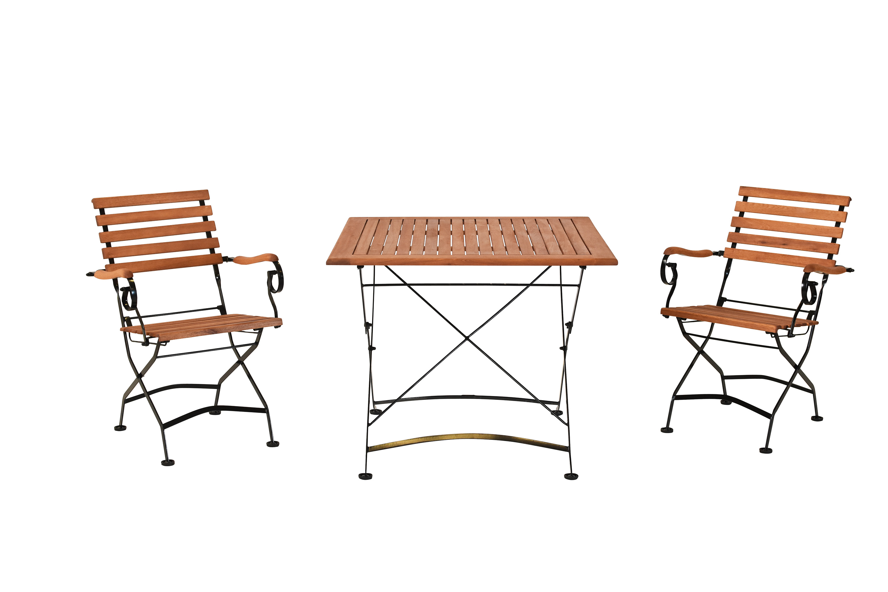 Schlossgarten Gartenmöbel Set 3tlg., 2 Klappsessel, Klapptisch 90 x 90 cm, Flachstahl/Eukalyputs