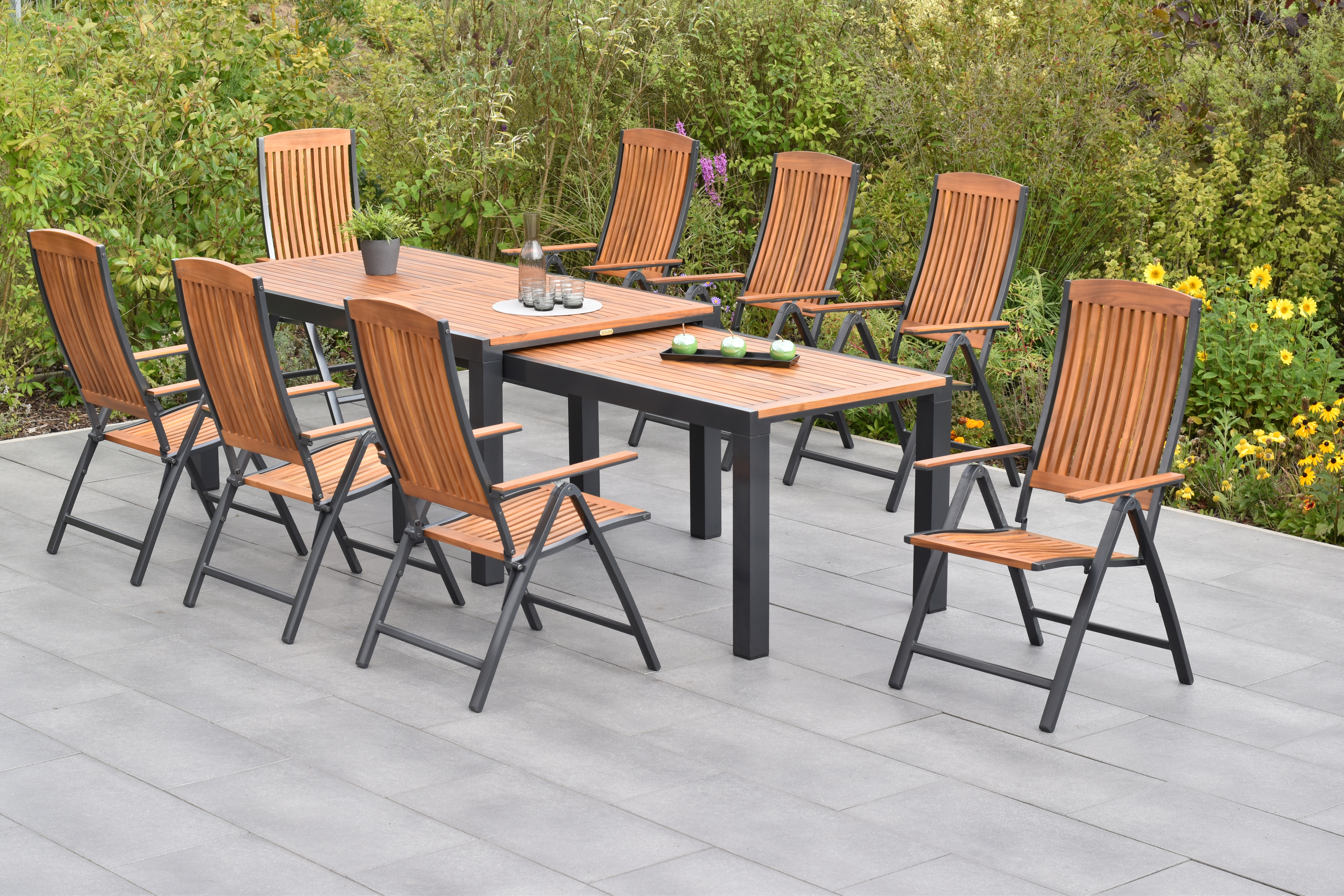 Athos Gartenmöbel Set 9tlg., Flex Ausziehtisch