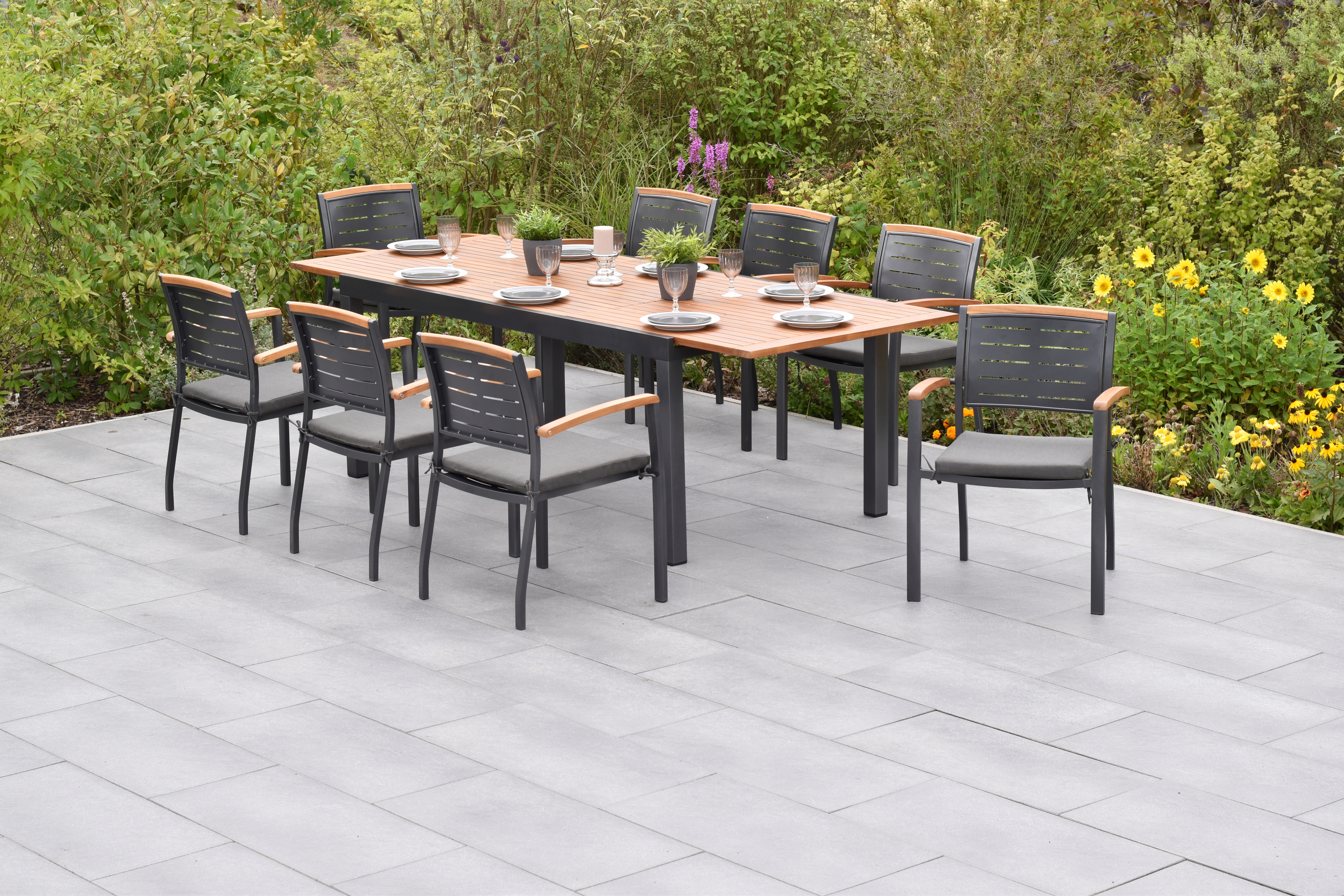 50816-800-1 Tinos Set 17tlg., Stapelsessel & 180 (250) x 100 cm