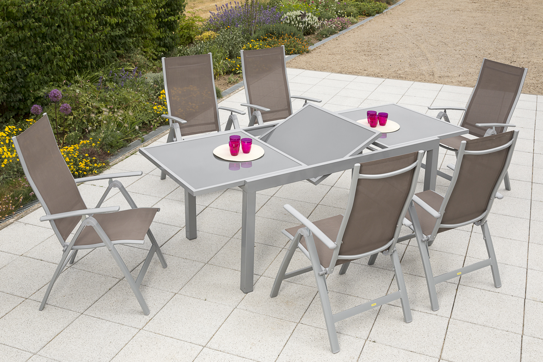 50315-325-3 Carrara Gartenmöbel Set 7tlg., Ausziehtisch, taupe