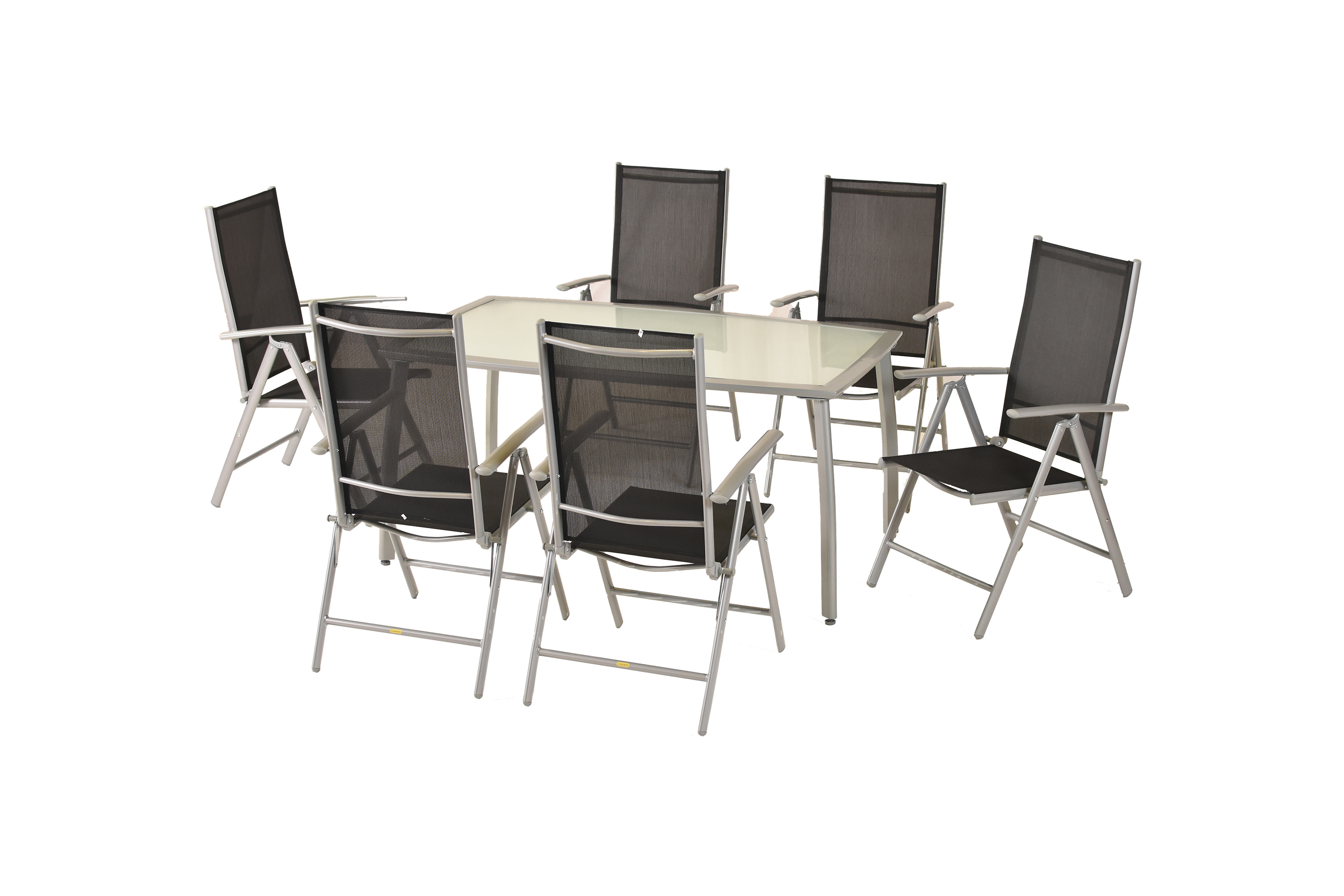 Amalfi Set 7tlg., 6 Klappsessel, Tisch 150x90 cm, schwarz