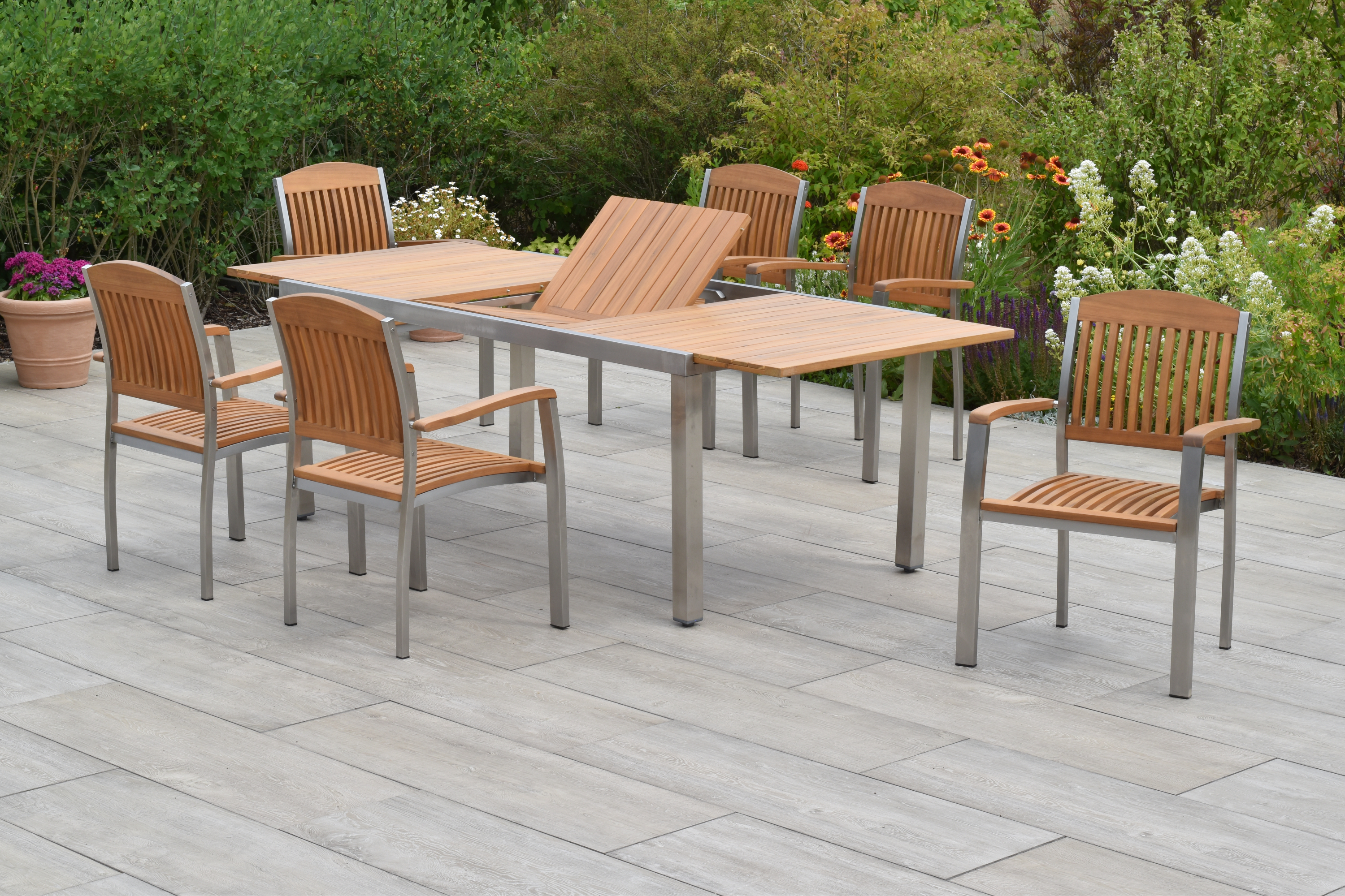 50854-011-2 Keros Set 7tlg., Stapelsessel & Ausziehtisch