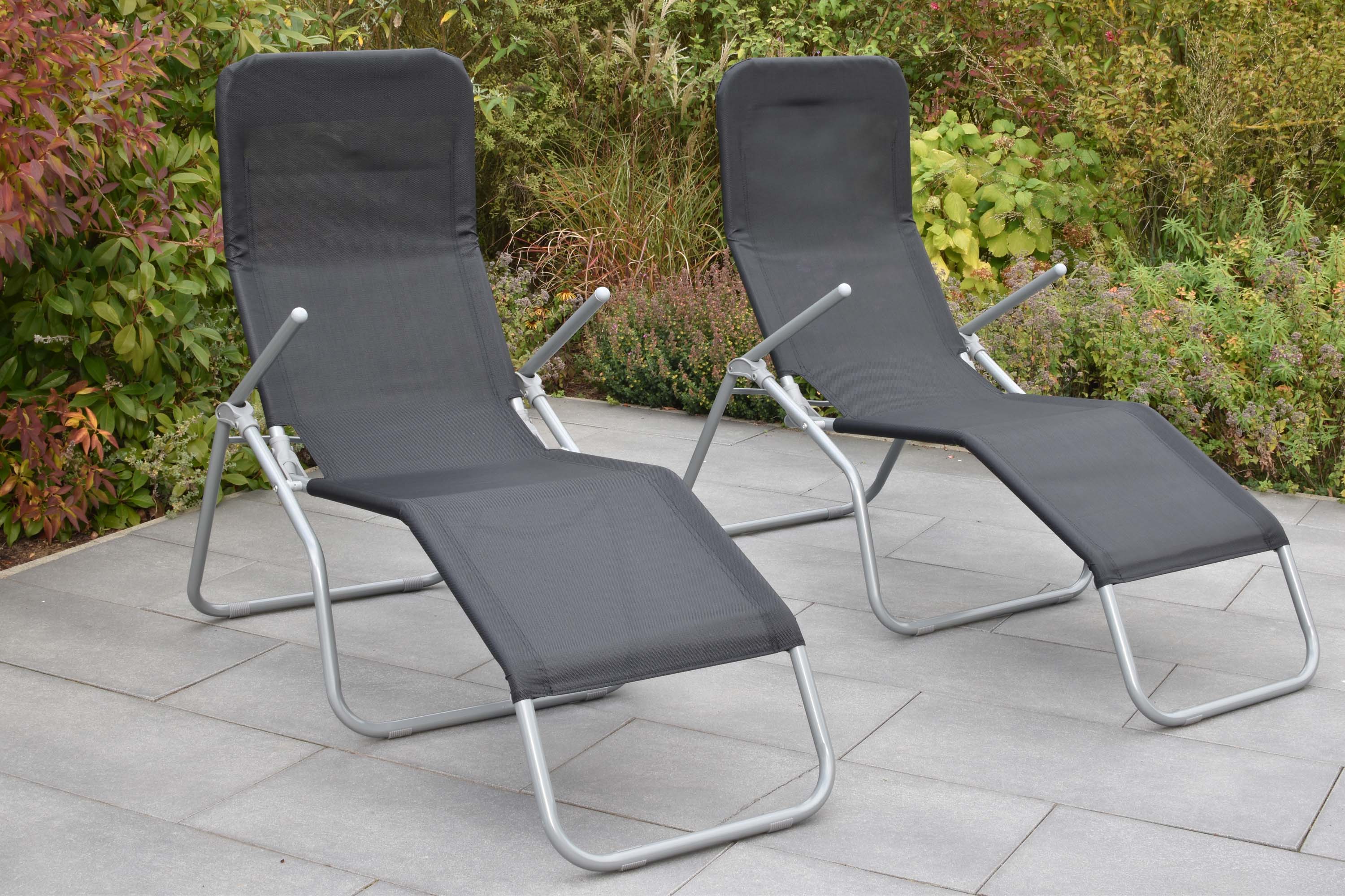 Wellnessliegen XXL Set 2tlg., 2 Gartenliegen, schwarz, Stahl/Textil