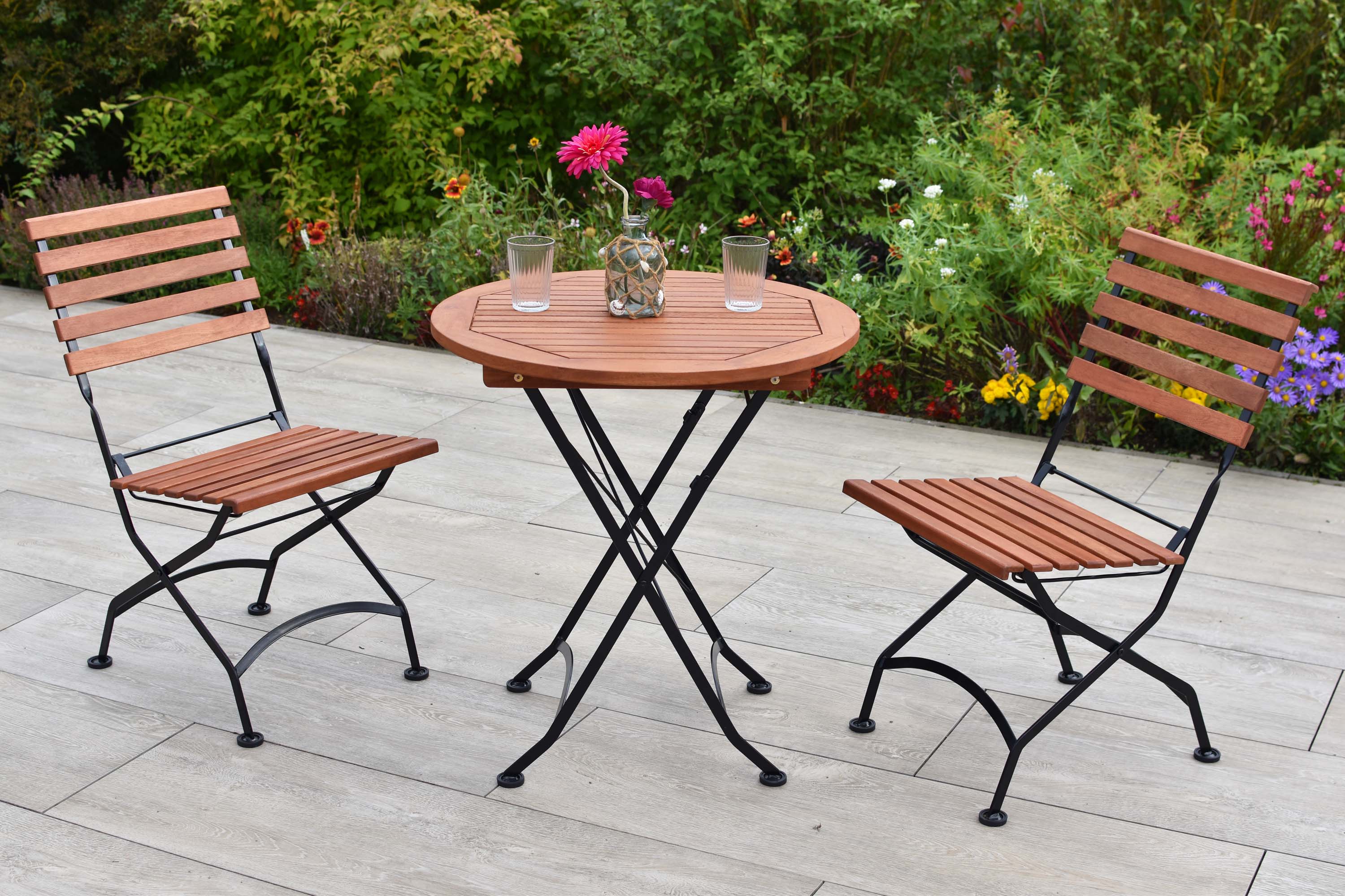 Schlossgarten Gartenmöbel Set 3tlg., 2 Klappstühle, Klapptisch 70 cm