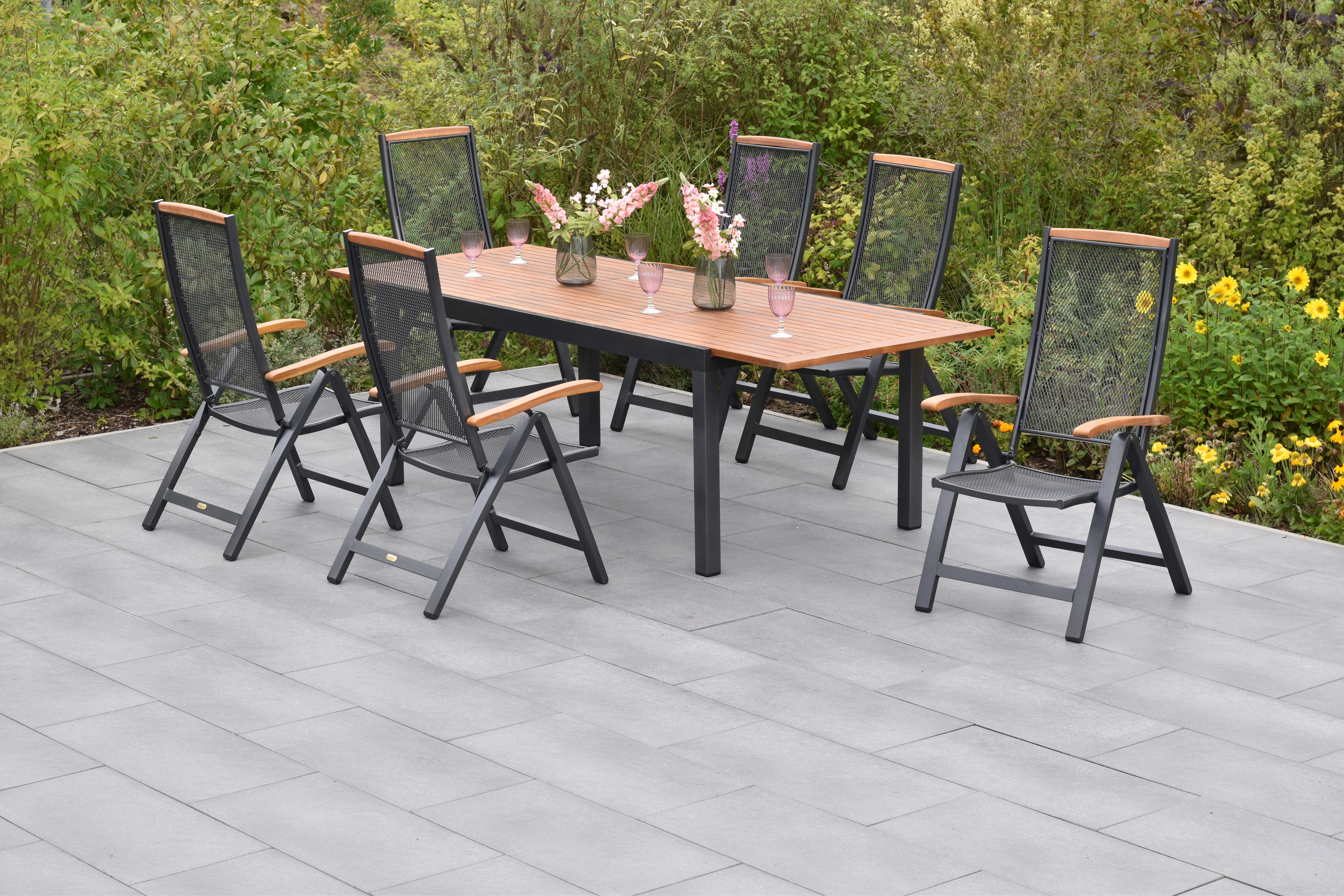 Tilos Set 7tlg., Klappsessel & 180 (250) x 100 cm