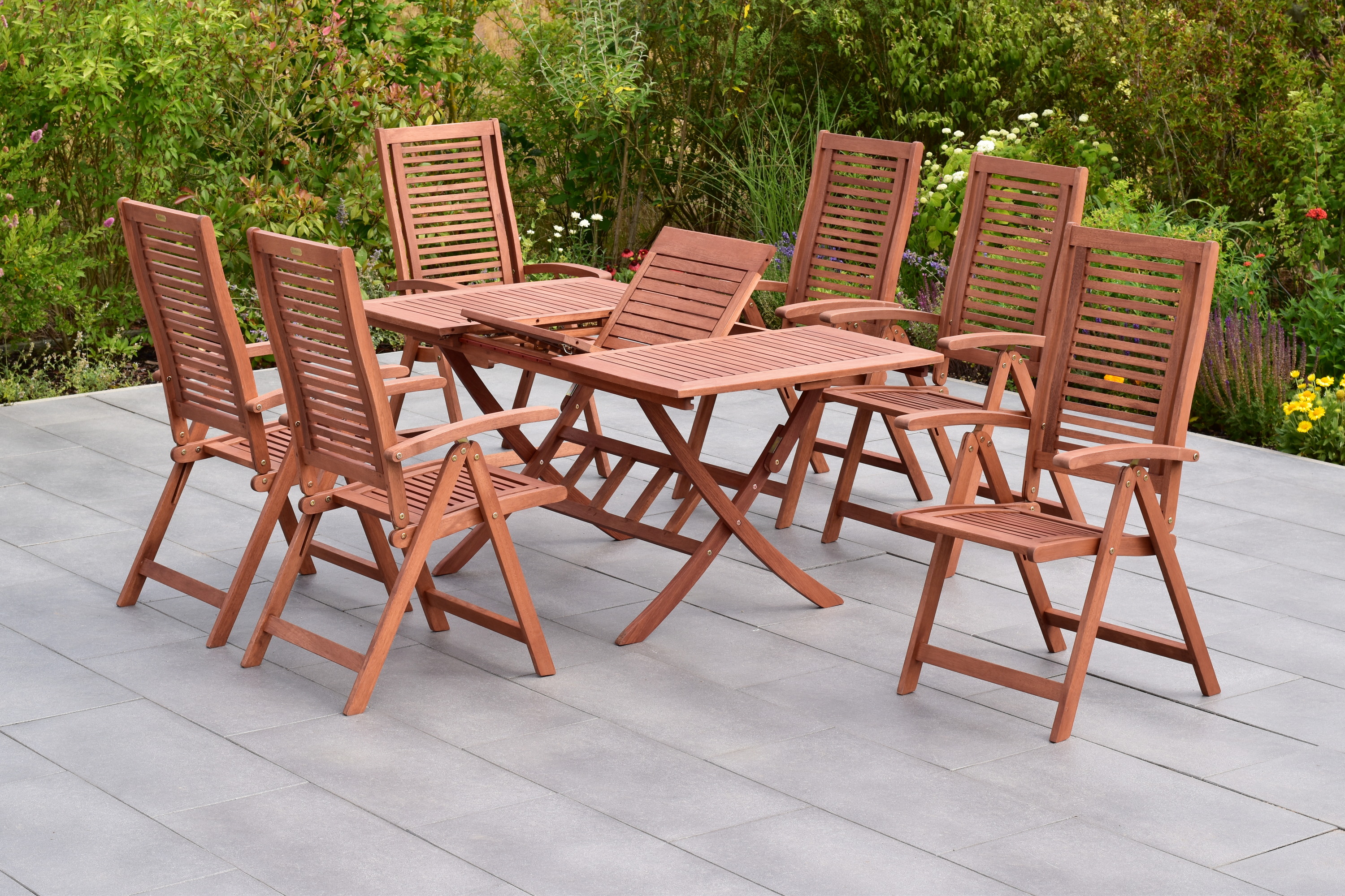 Cordoba Gartenmöbel Set 7tlg. Klappsessel & Klappausziehtisch