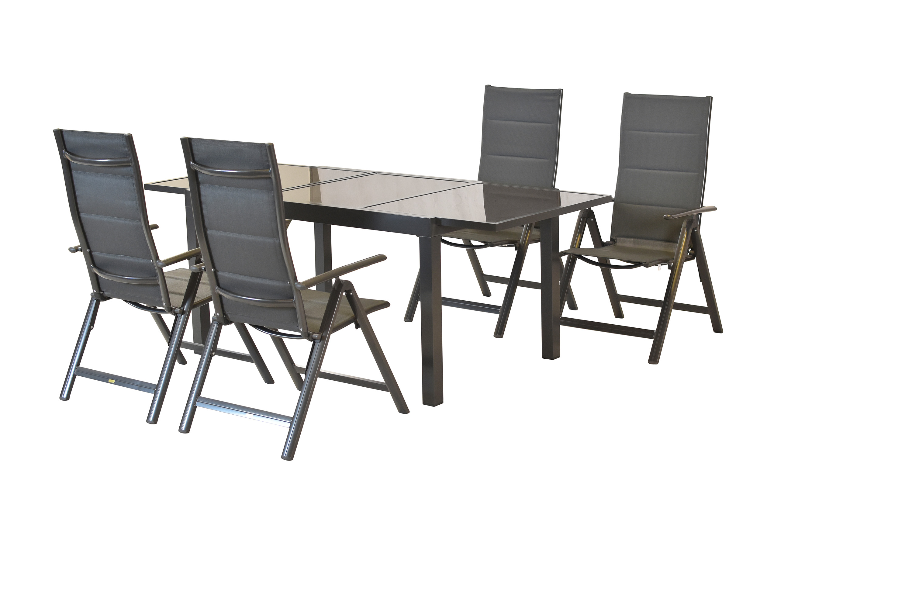 Taviano Gartenmöbel Set 5tlg., 4 Klappsessel, Ausziehtisch 140 (200) x 90 cm