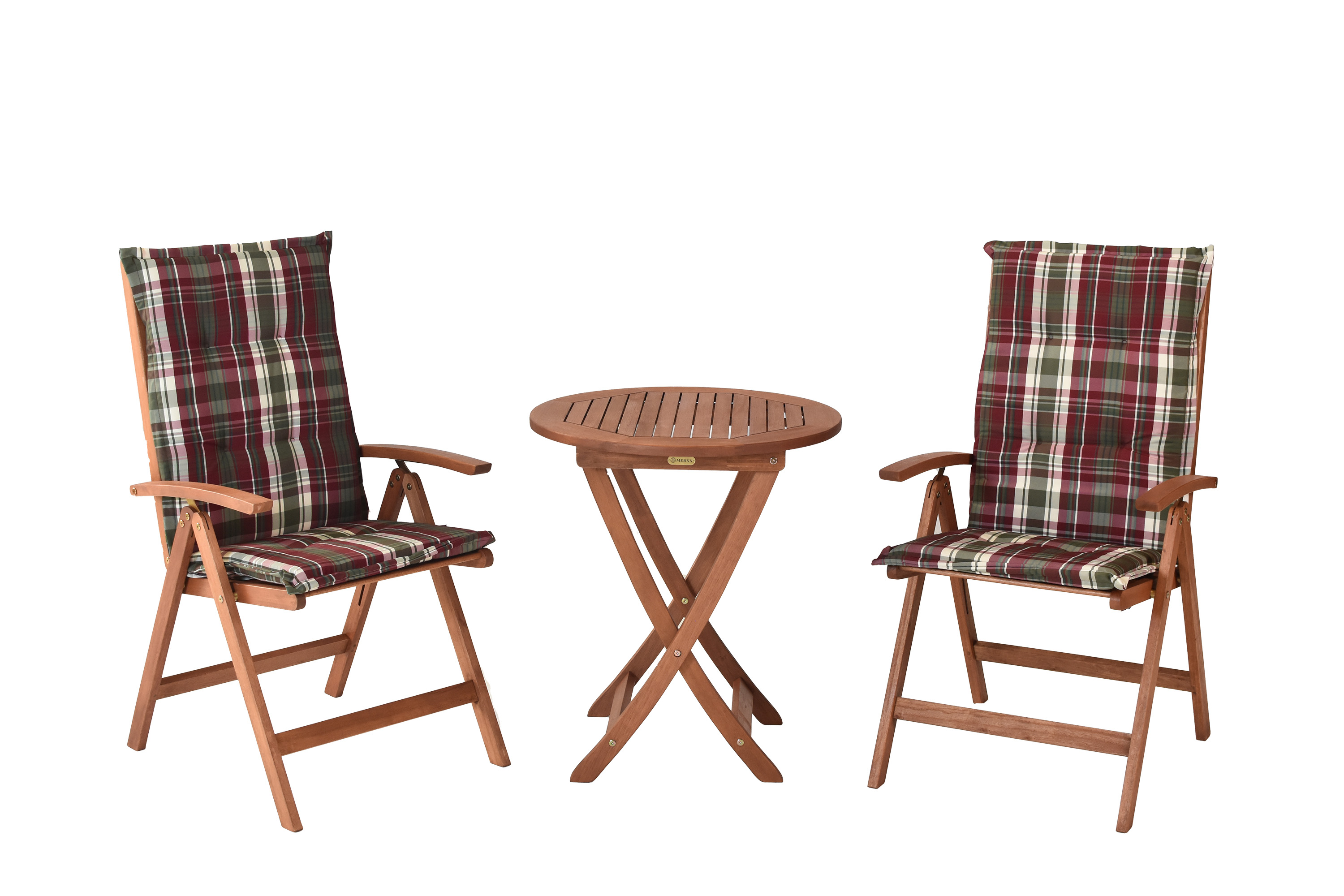 Borkum Gartenmöbel Set 5tlg., 2 Klappsessel, 2 Auflagen, Klapptisch Ø 65 cm, Eukalyptus Borkum Gartenmöbel Set 5tlg., 2 Klappsessel, 2 Auflagen, Klapptisch Ø 65 cm, Eukalyptus