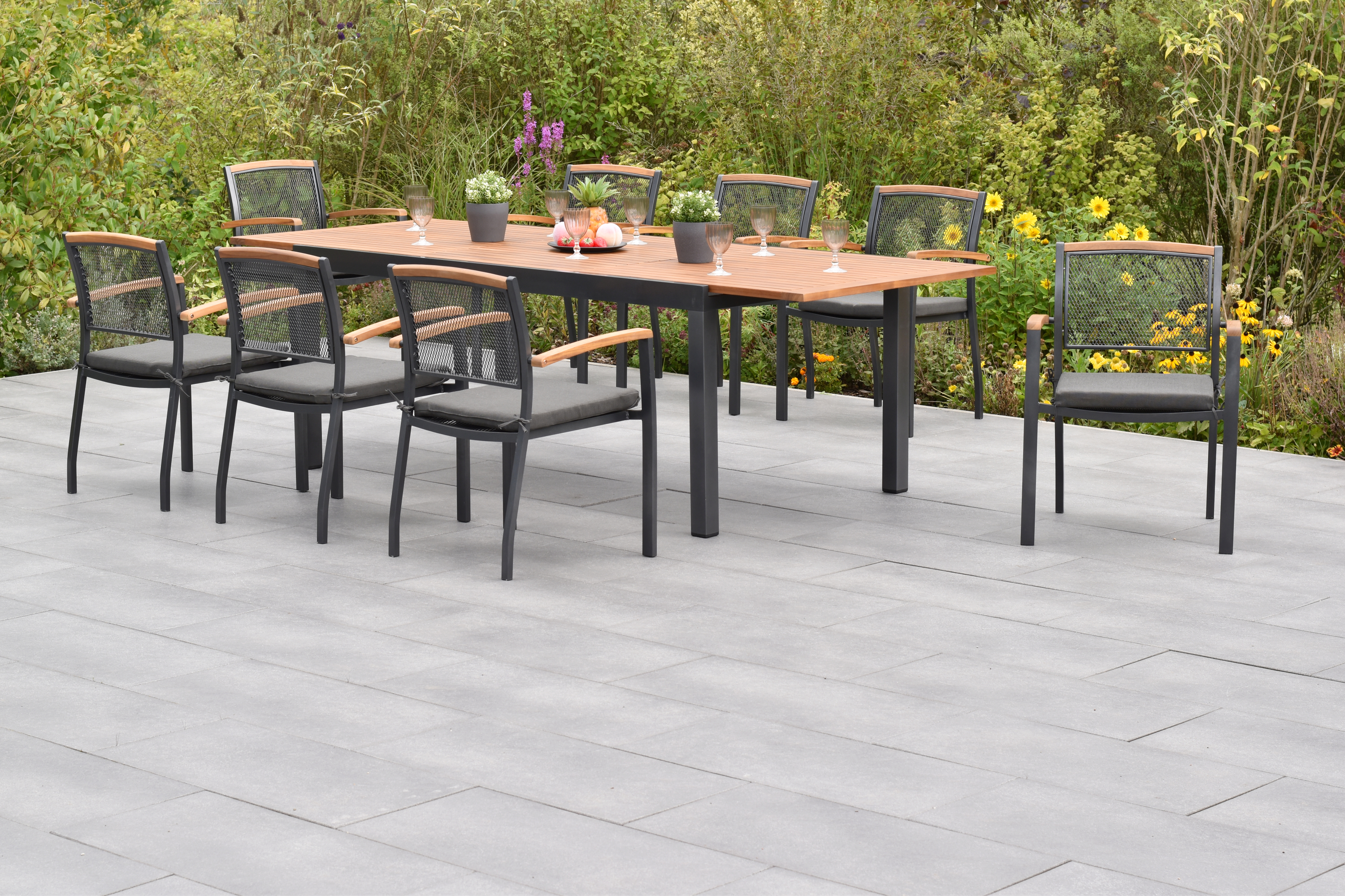 50798-800-1 Tilos Set 17tlg., Stapelsessel & 180 (250) x 100 cm