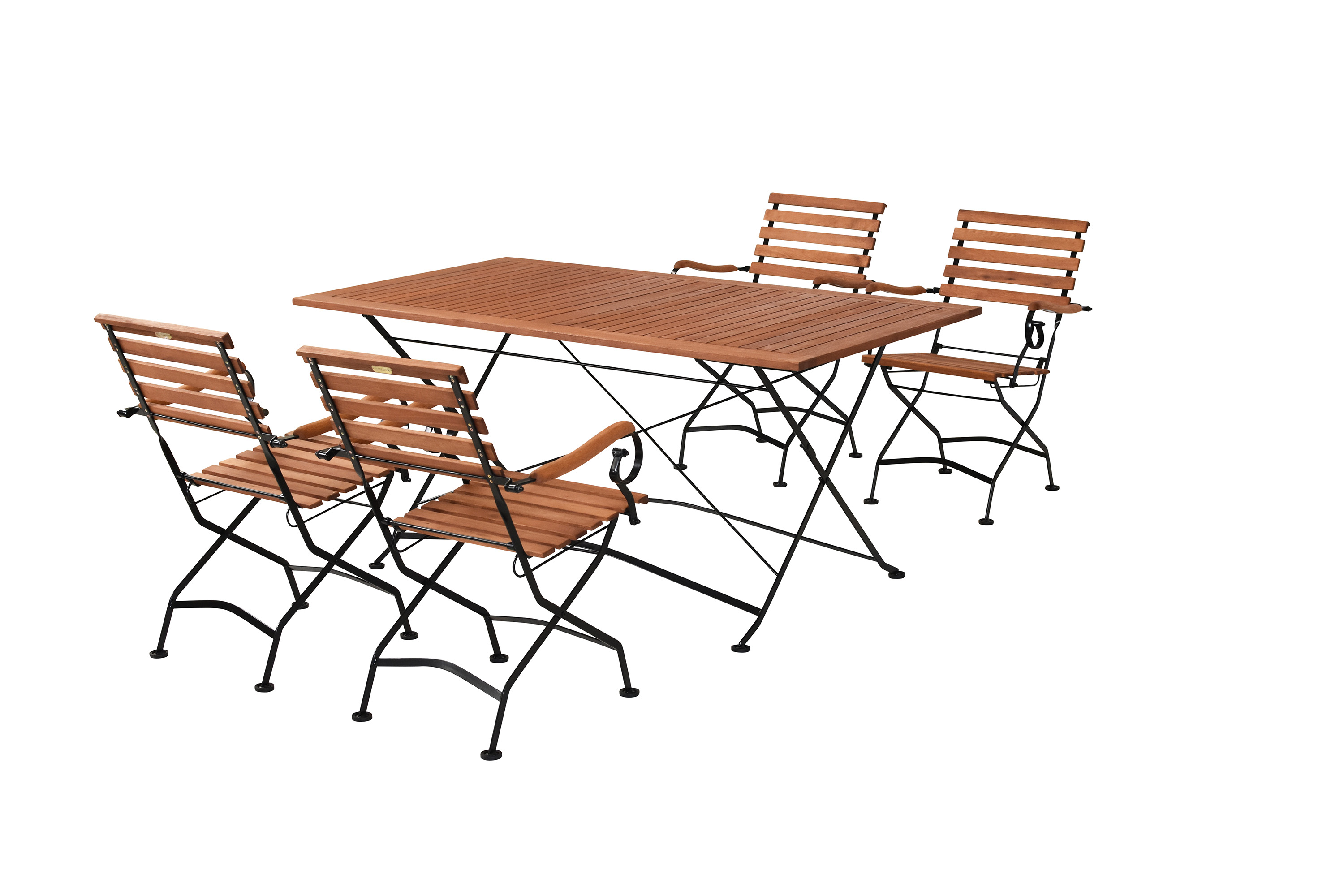 Schlossgarten Gartenmöbel Set 5tlg., 4 Klappsessel, Klapptisch 160 x 90 cm, Flachstahl/Eukalyptus