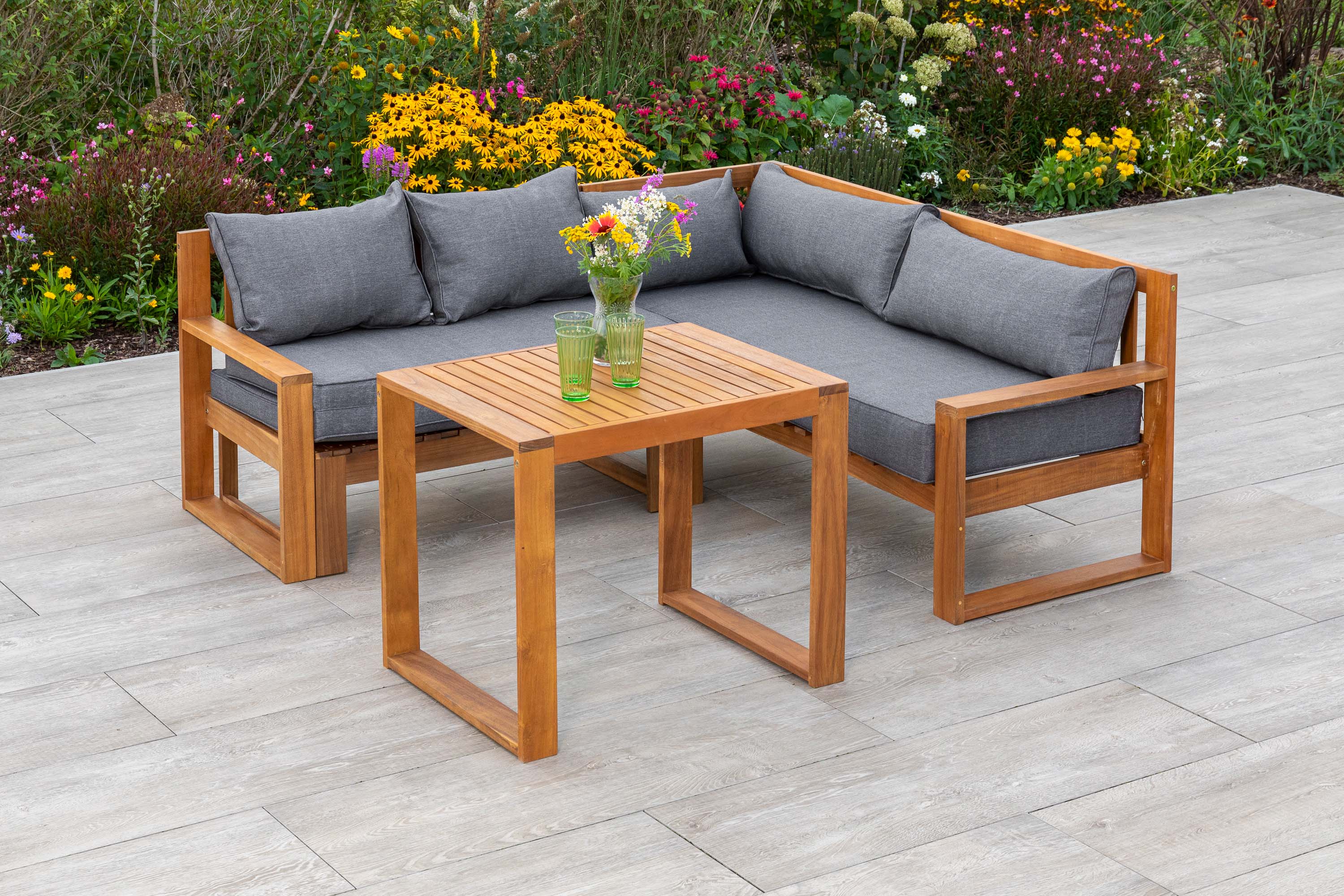 Merida Garteneckset, ausziehbare Sitzbank, inkl. Auflagen, Tisch 80 x 60 cm Merida Garteneckset, ausziehbare Sitzbank, inkl. Auflagen, Tisch 80 x 60 cm