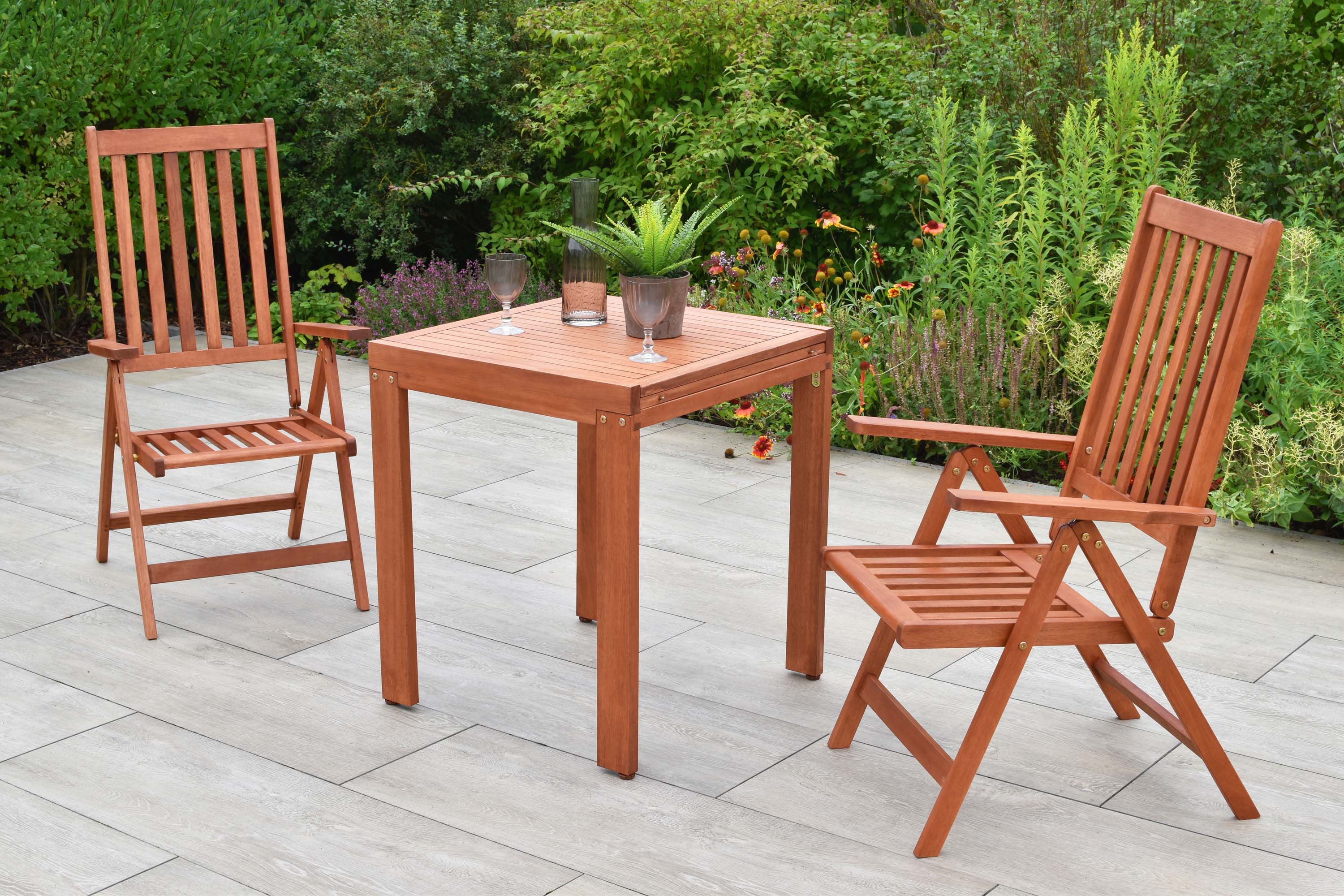 Vitoria Gartenmöbel Set 3tlg., 2 Klappsessel, Balkonausziehtisch