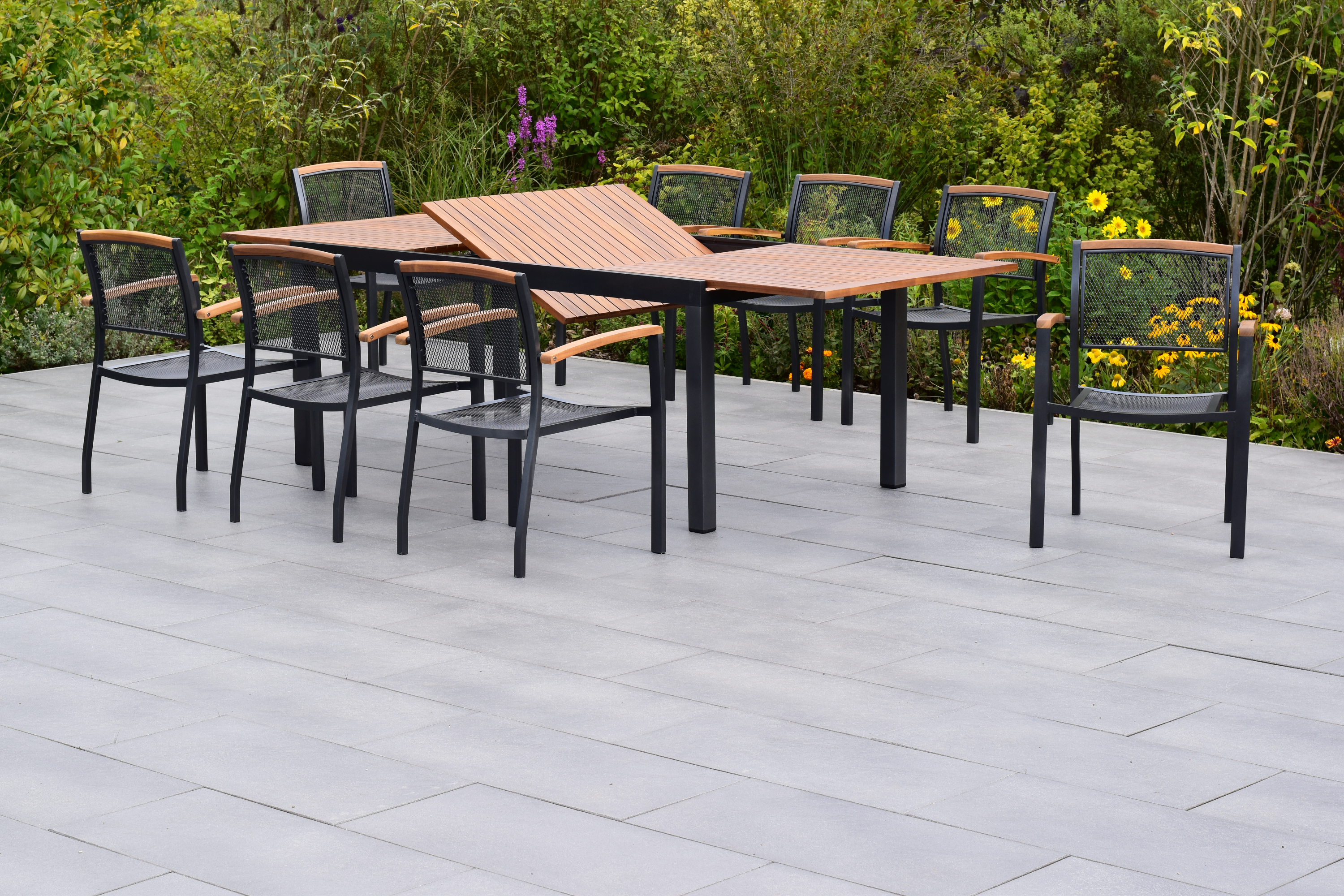 50798-217-2 Tilos Set 9tlg., 8 Stapelsessel, Ausziehtisch 180 (250) x 100 cm