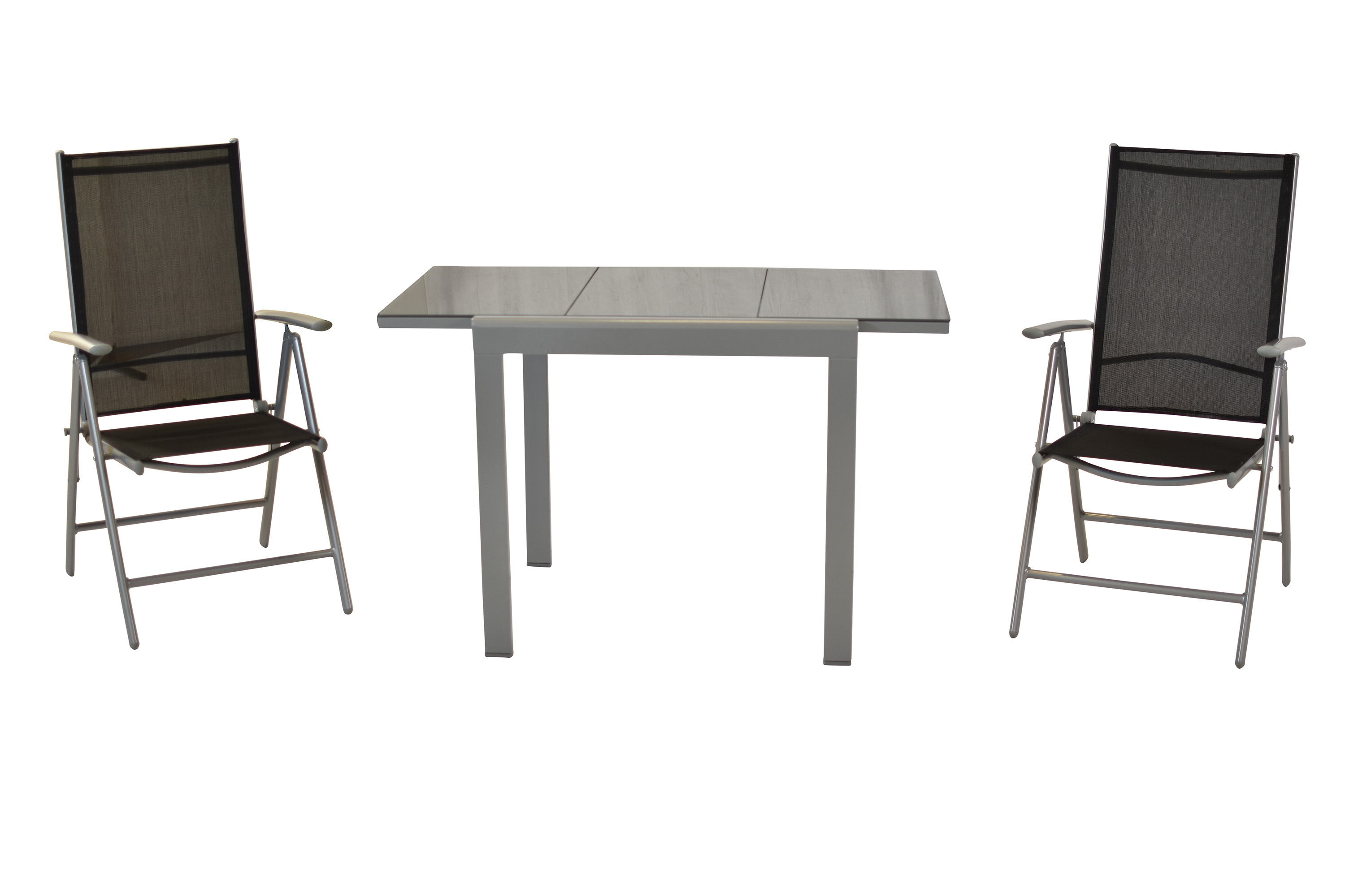 Amalfi Set 3tlg., 2 Klappsessel, Balkonausziehtisch 80 (120) x 70 cm, 