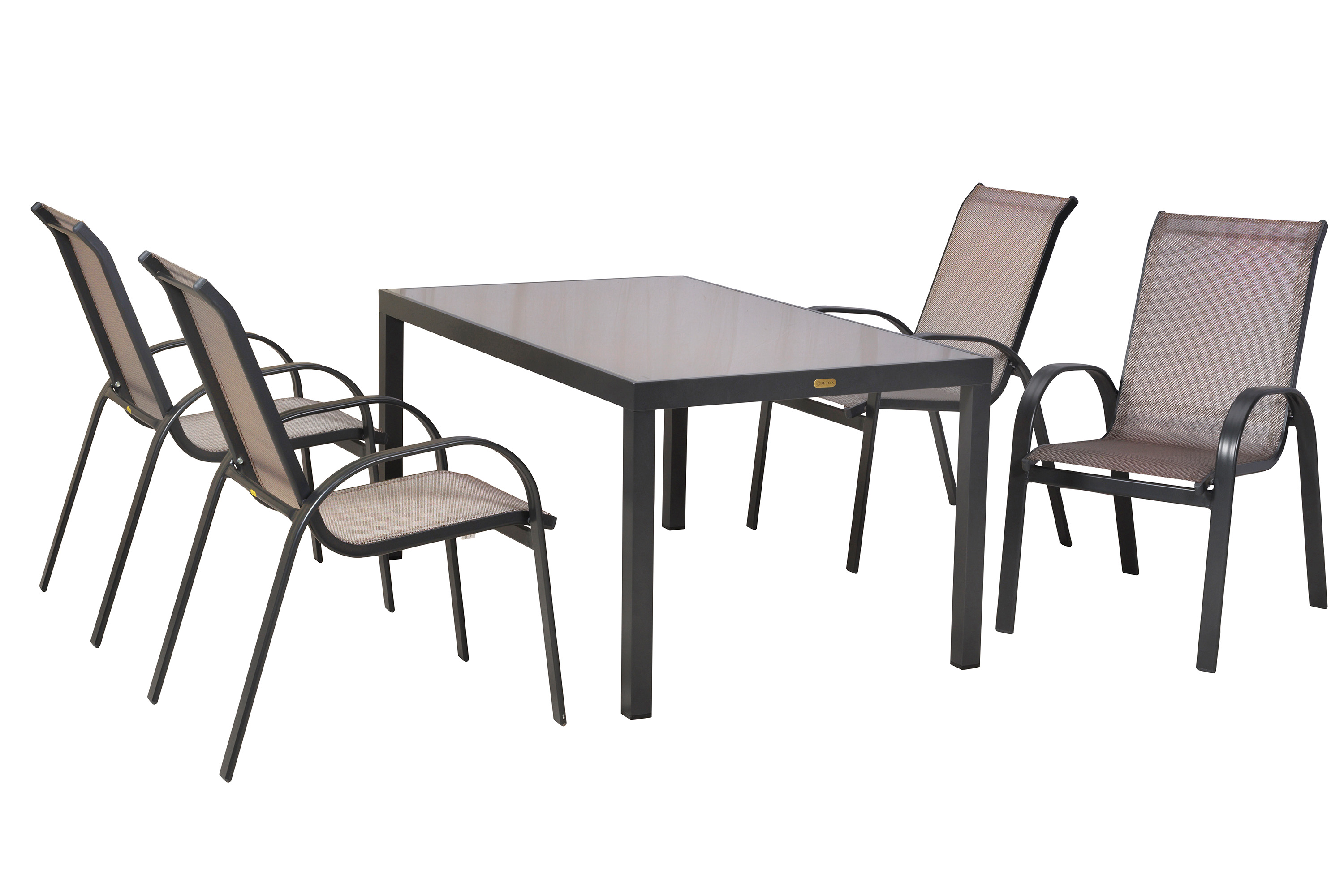 Amalfi Gartenmöbel Set 5tlg., 4 Stapelsessel, Tisch 150 x 90 cm, graphit/diamantbraun, Aluminium/Textil