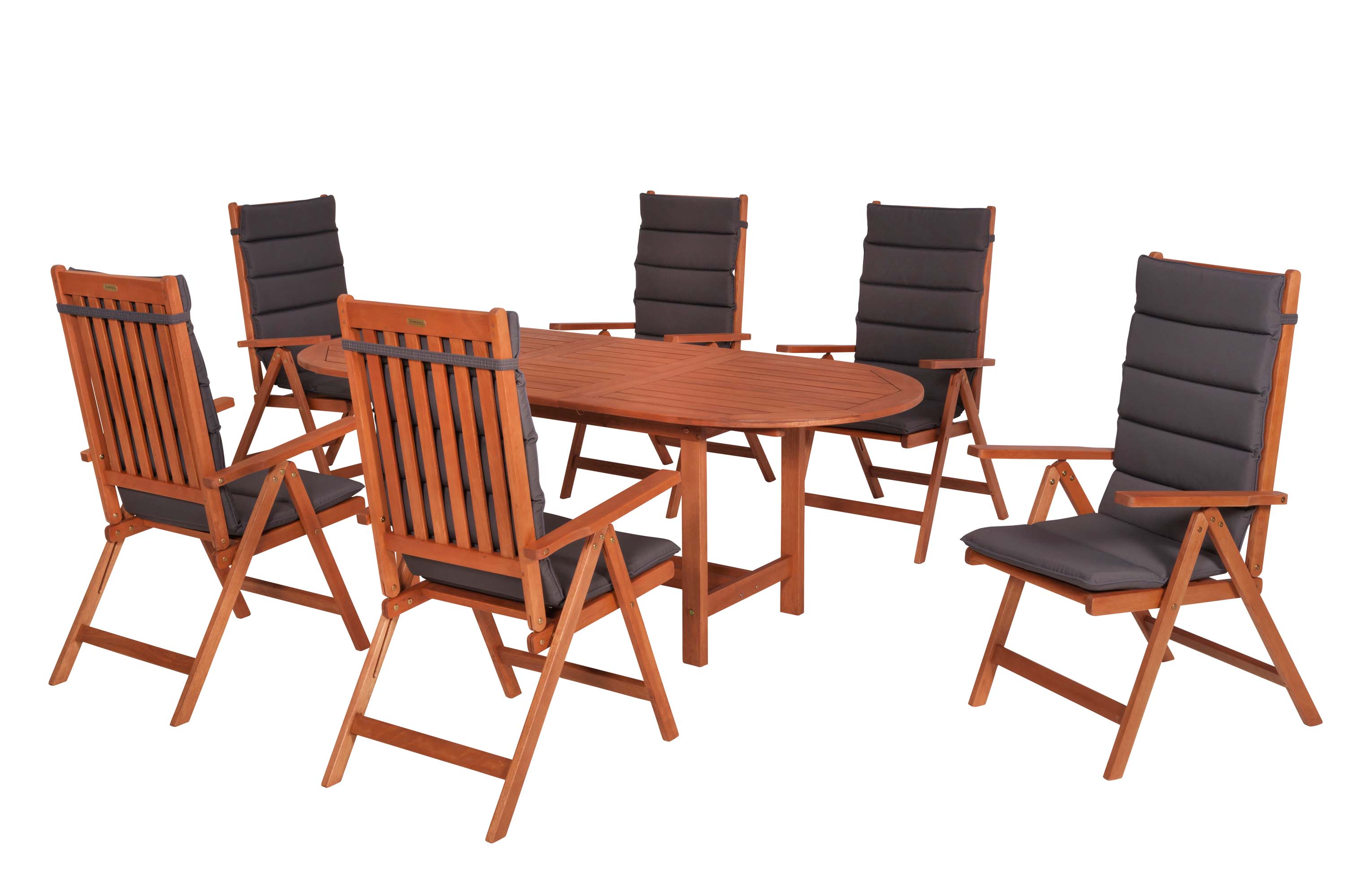 Vitoria Gartenmöbel Set 13tlg., 6 Klappsessel, 6 Auflagen, Ausziehtisch 160 (210) x 90 cm