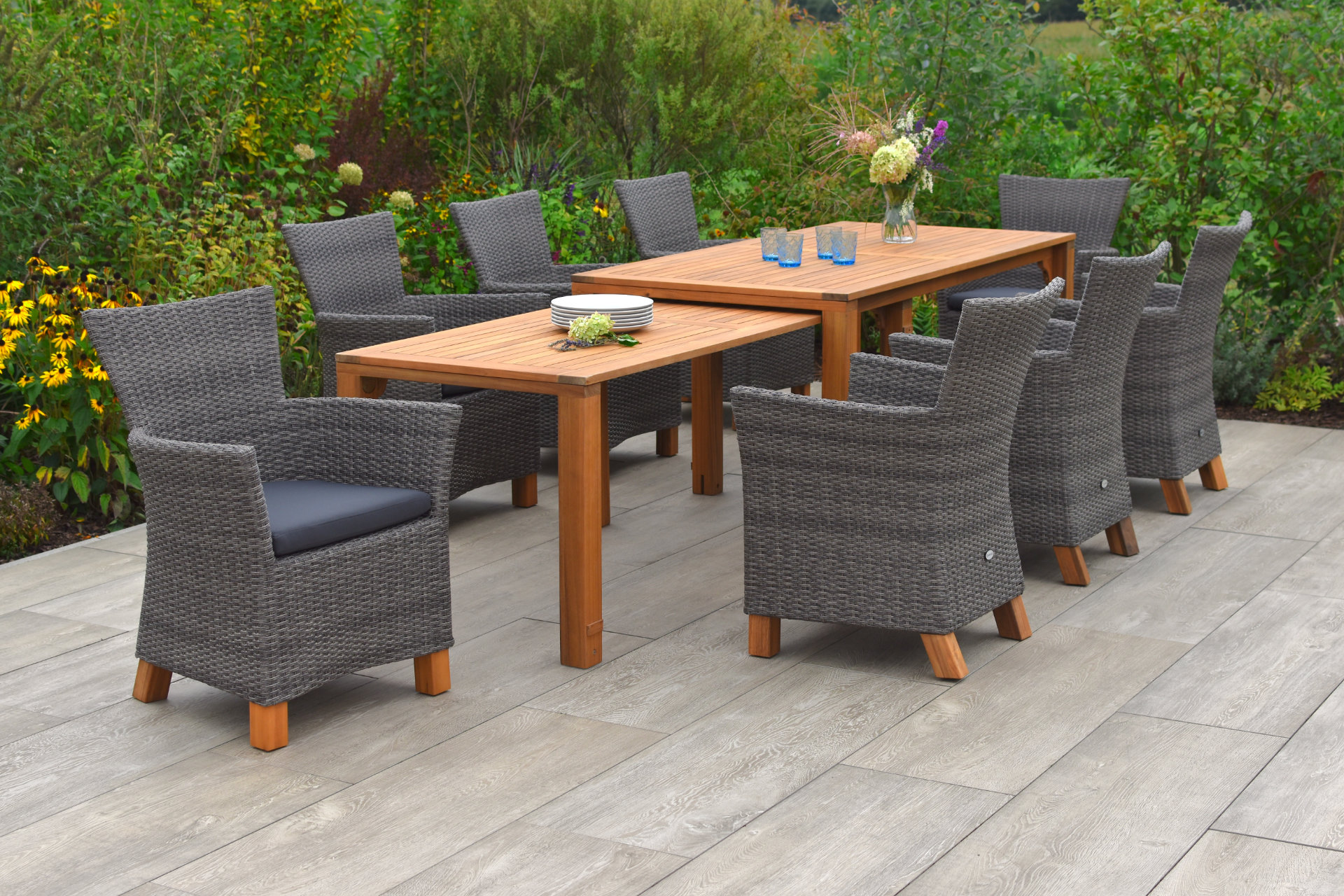 50588-262-1 Toskana Set 9tlg., Flex Ausziehtisch, grau
