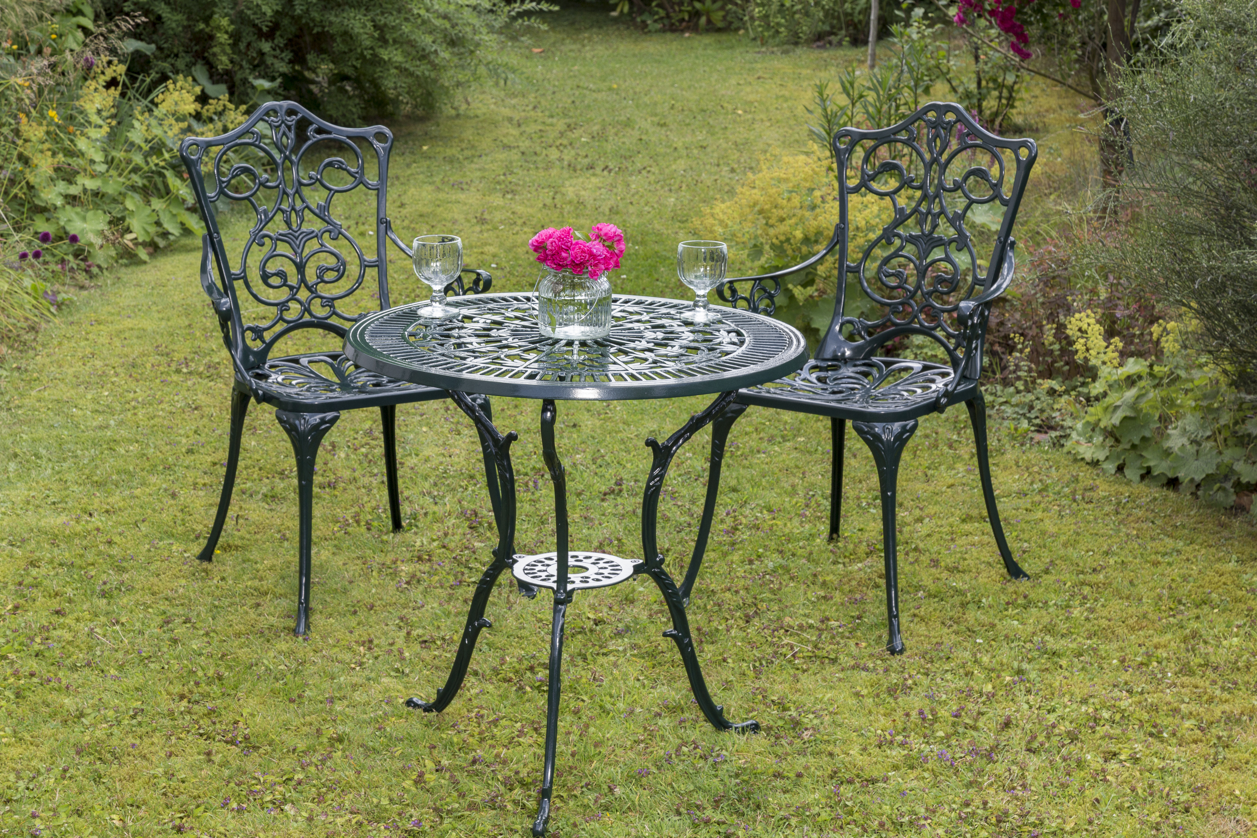 Lugano Gartenmöbel Set 3tlg., Aluminiumguss, grün