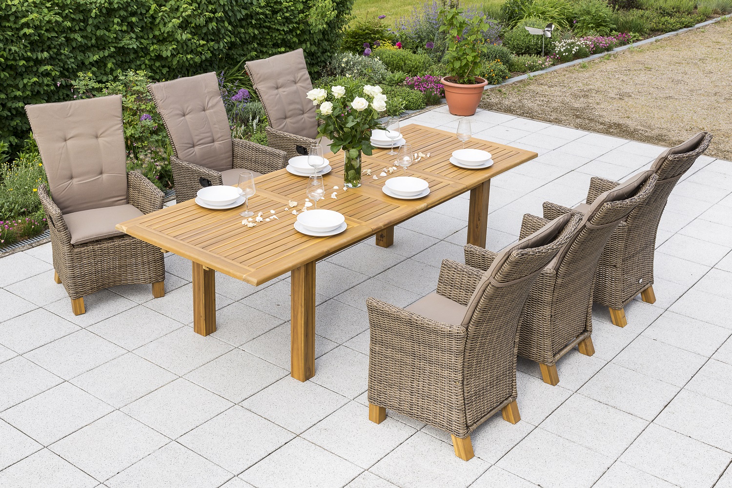 Toskana Set 7tlg., Gasdruck, Doppelausziehtisch, natur