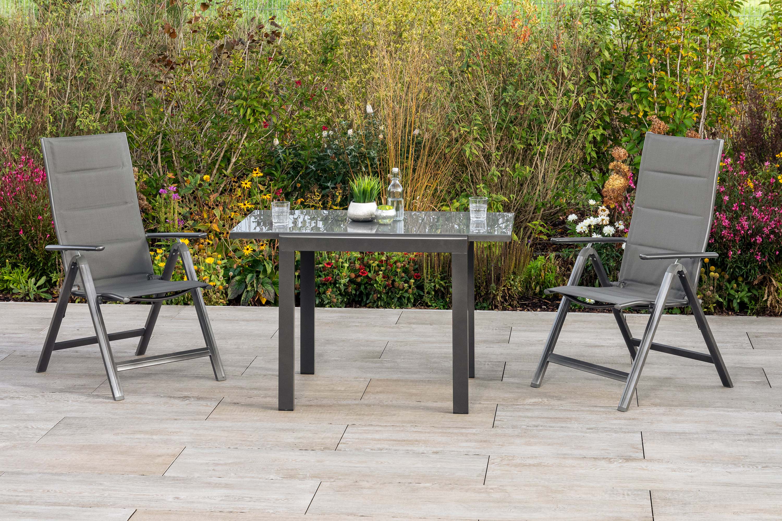 Taviano Gartenmöbel Set 3tlg., 2 Klappsessel, Balkonausziehtisch 80 (120) x 70 cm