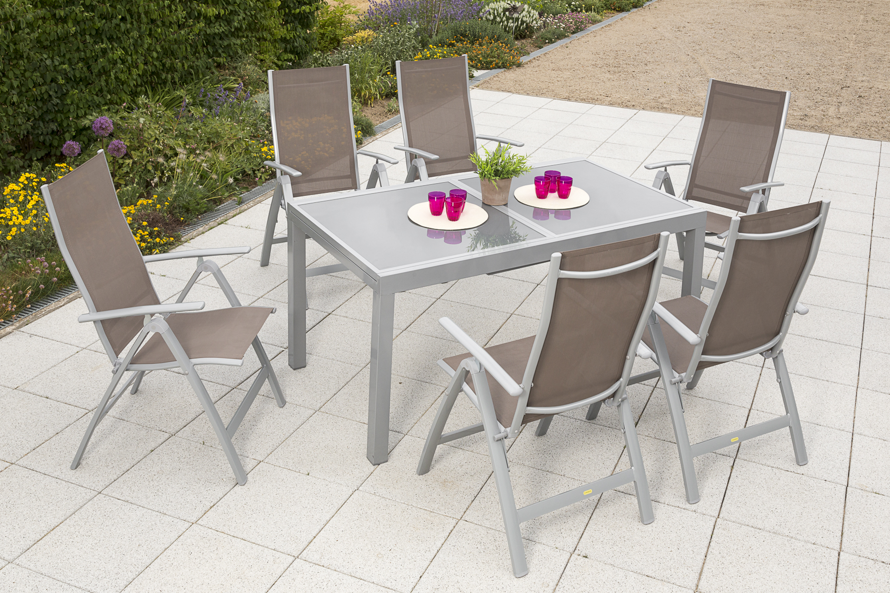 50315-325-2 Carrara Gartenmöbel Set 7tlg., Ausziehtisch, taupe