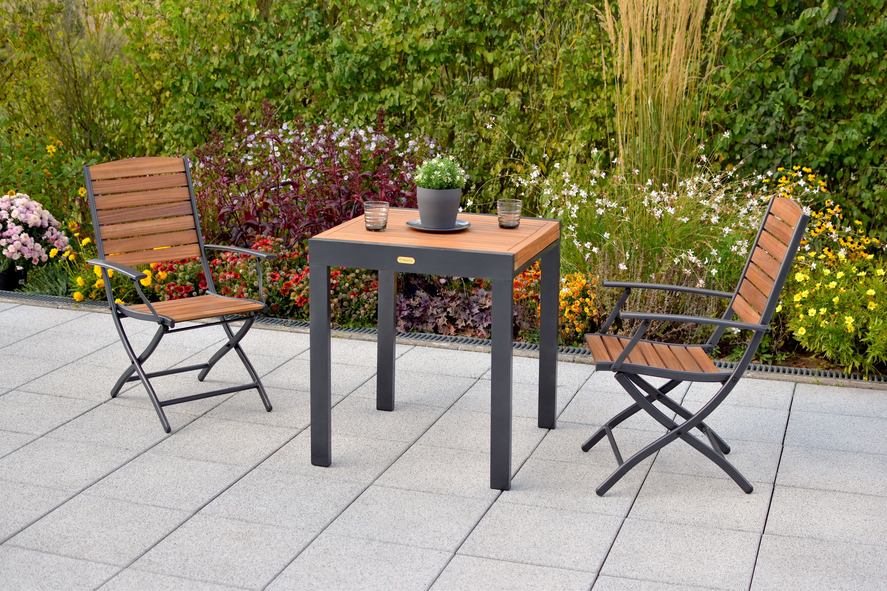 Santorin Gartenmöbel Set 3tlg., Balkonausziehtisch